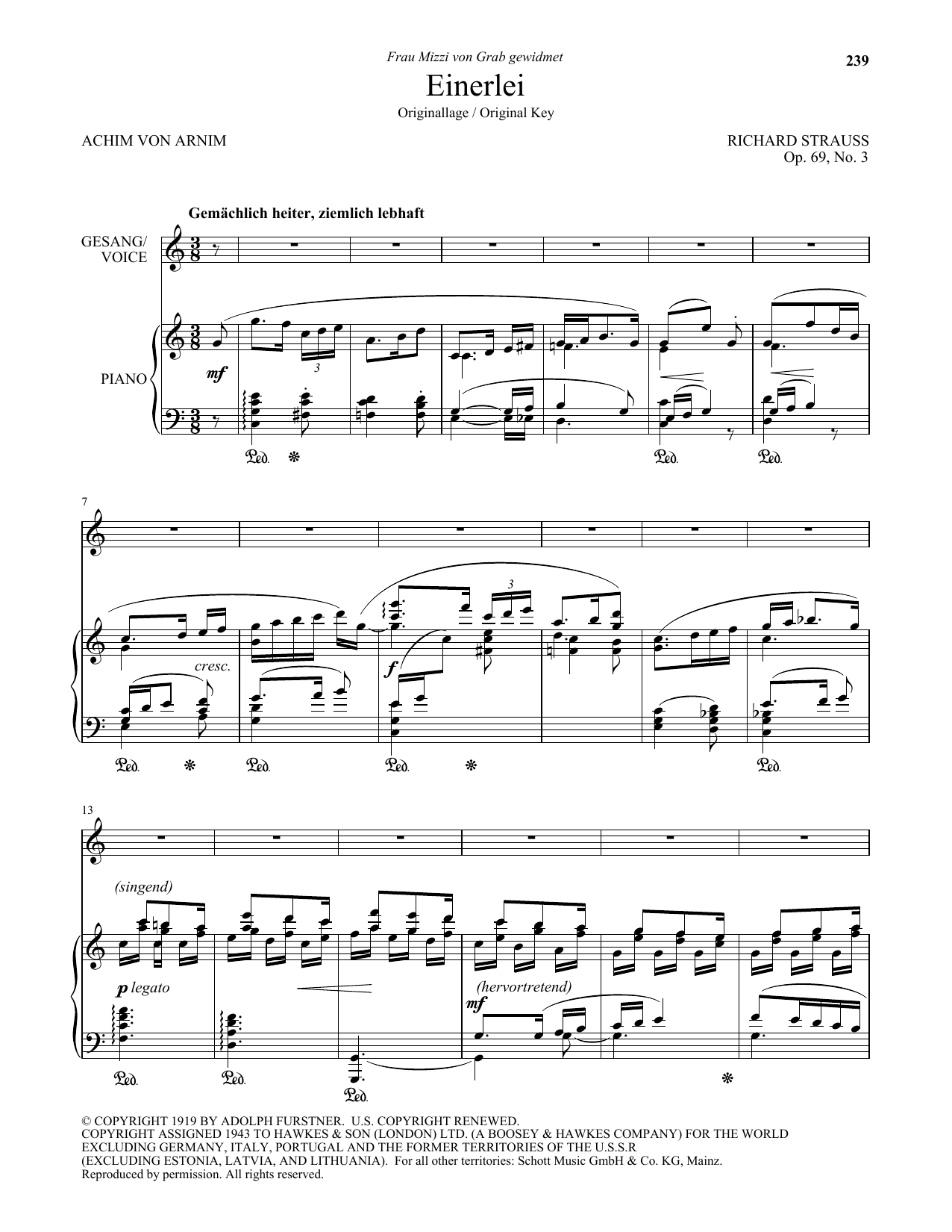 Richard Strauss Einerlei (High Voice) Sheet Music Notes & Chords for Piano & Vocal - Download or Print PDF