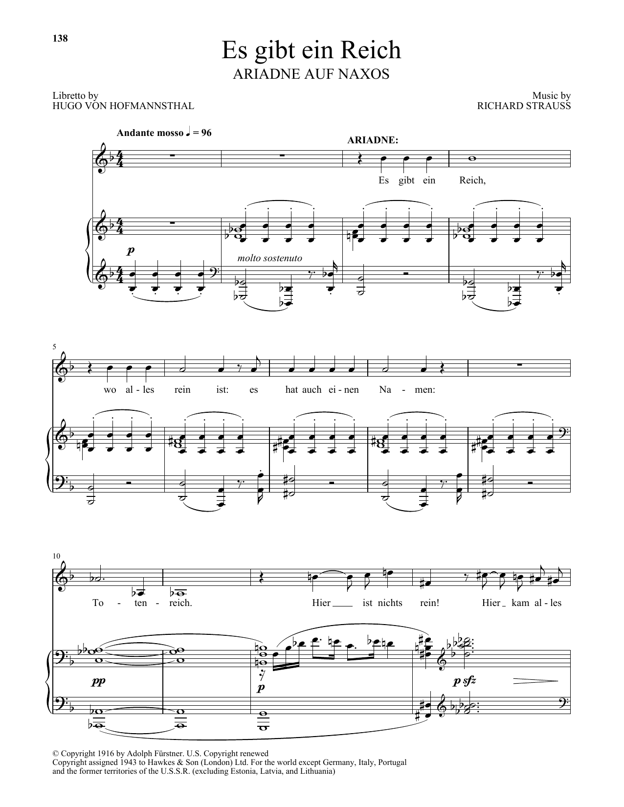 Richard Strauss Es Gibt Ein Reich (from Ariadne auf Naxos) Sheet Music Notes & Chords for Piano & Vocal - Download or Print PDF