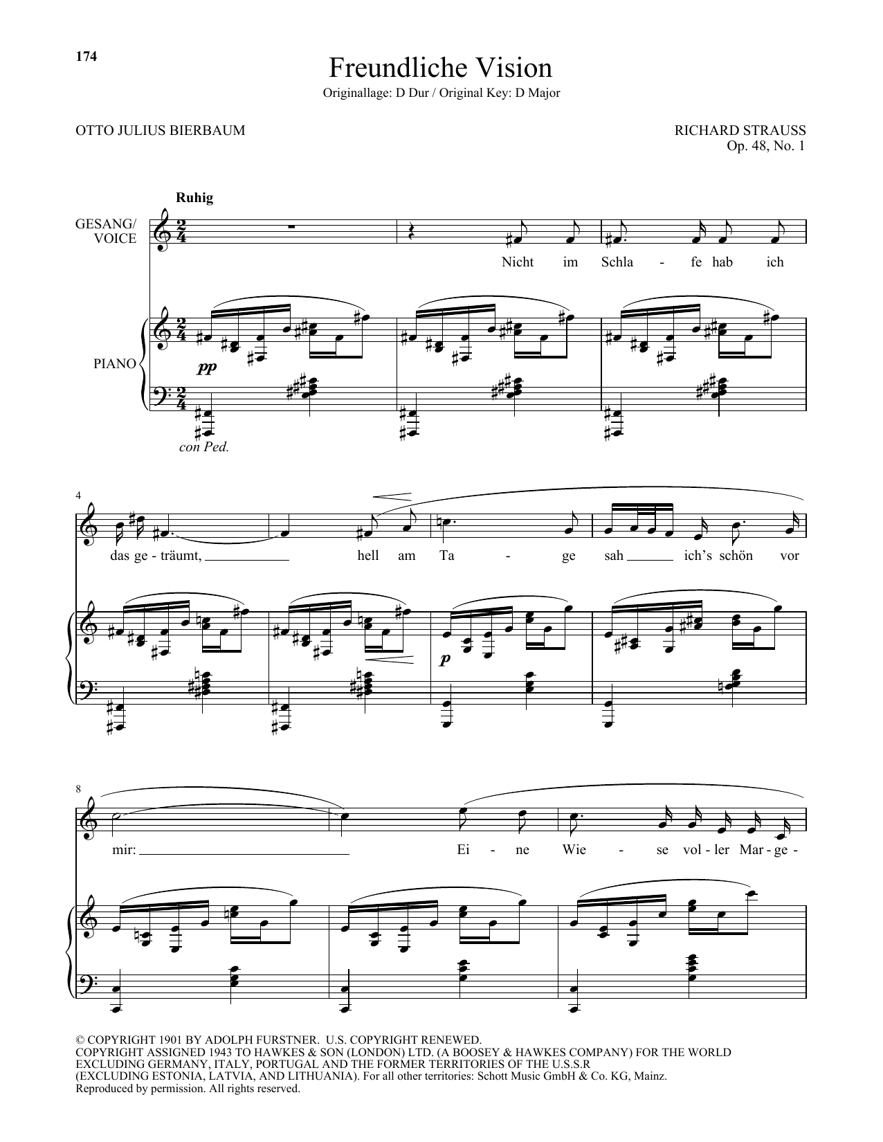 Richard Strauss Freundliche Vision (Low Voice) Sheet Music Notes & Chords for Piano & Vocal - Download or Print PDF