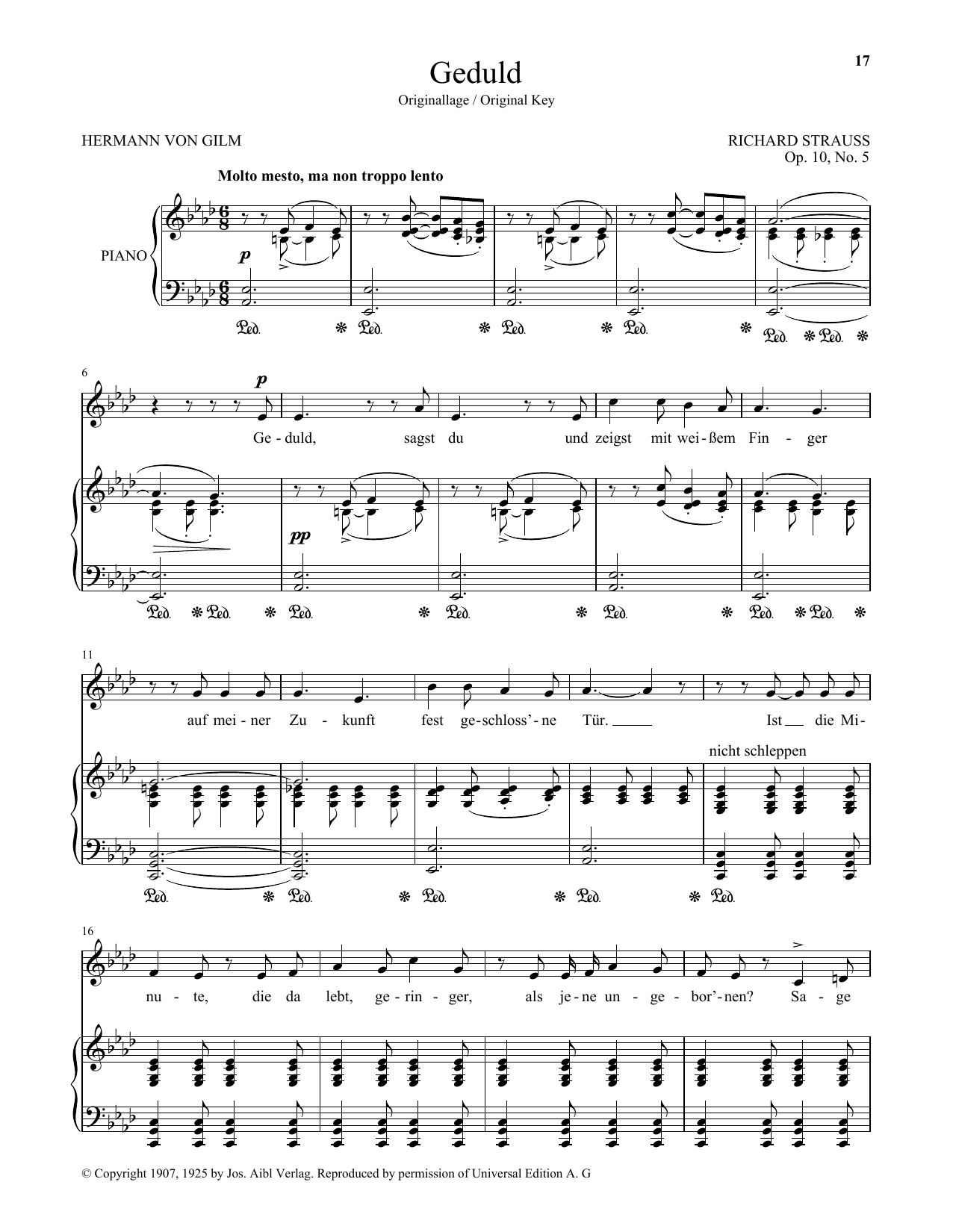 Richard Strauss Geduld (High Voice) Sheet Music Notes & Chords for Piano & Vocal - Download or Print PDF