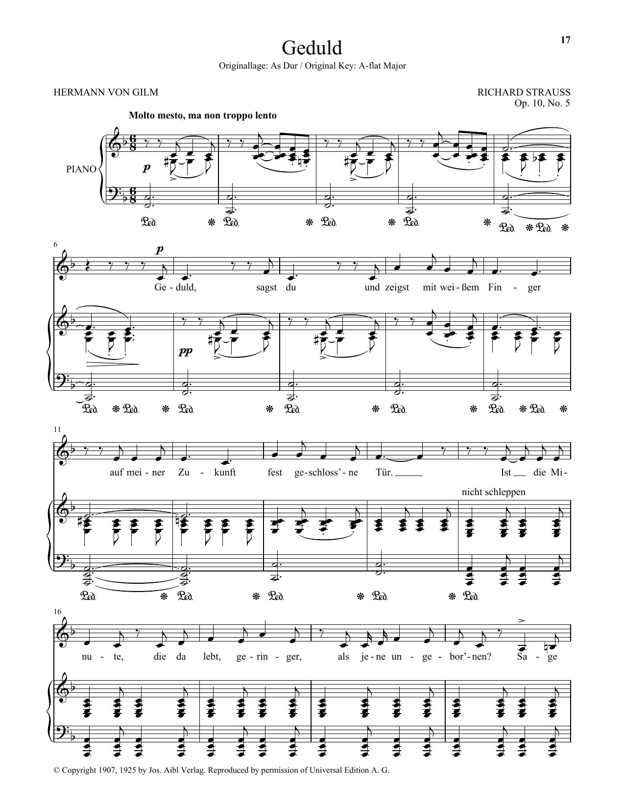 Richard Strauss Geduld (Low Voice) Sheet Music Notes & Chords for Piano & Vocal - Download or Print PDF