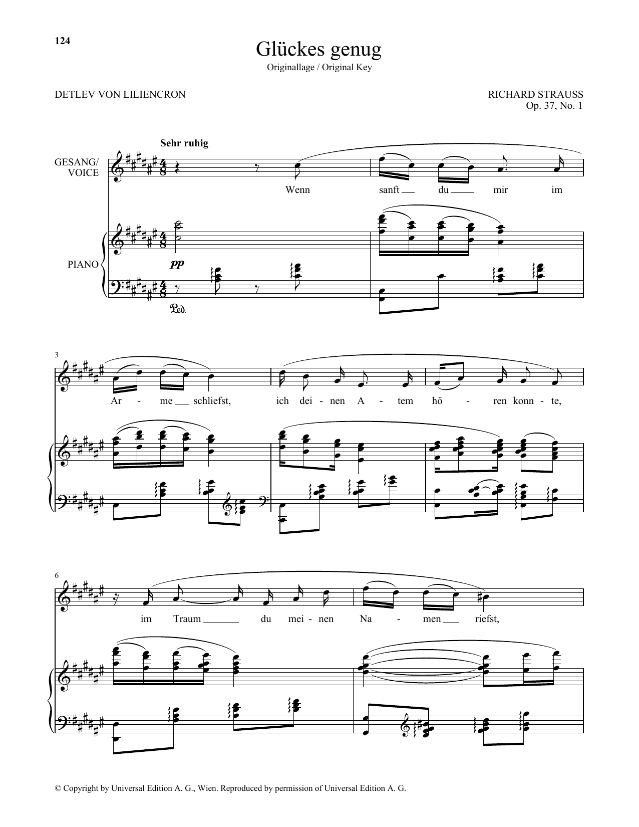 Richard Strauss Gluckes Genug (High Voice) Sheet Music Notes & Chords for Piano & Vocal - Download or Print PDF