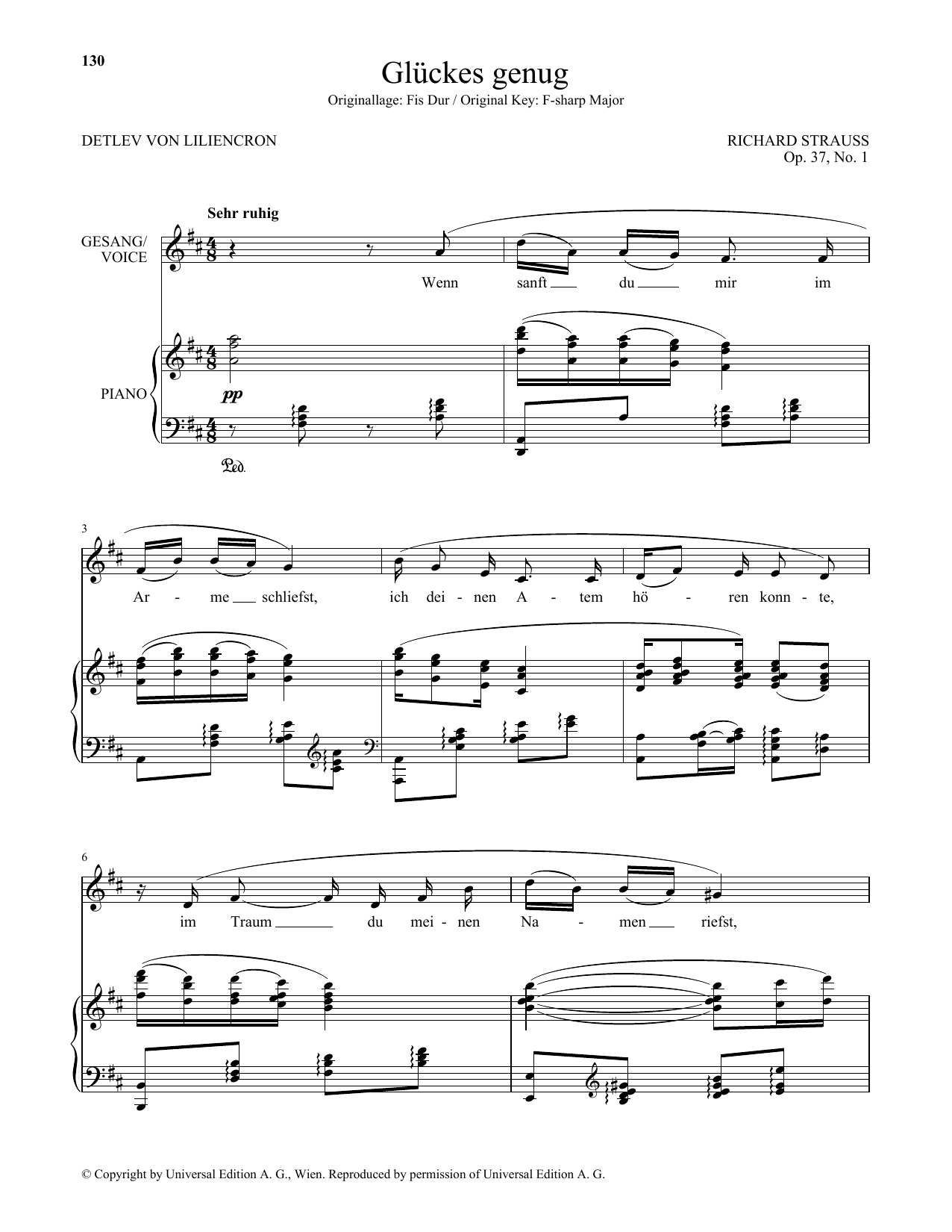 Richard Strauss Gluckes Genug (Low Voice) Sheet Music Notes & Chords for Piano & Vocal - Download or Print PDF