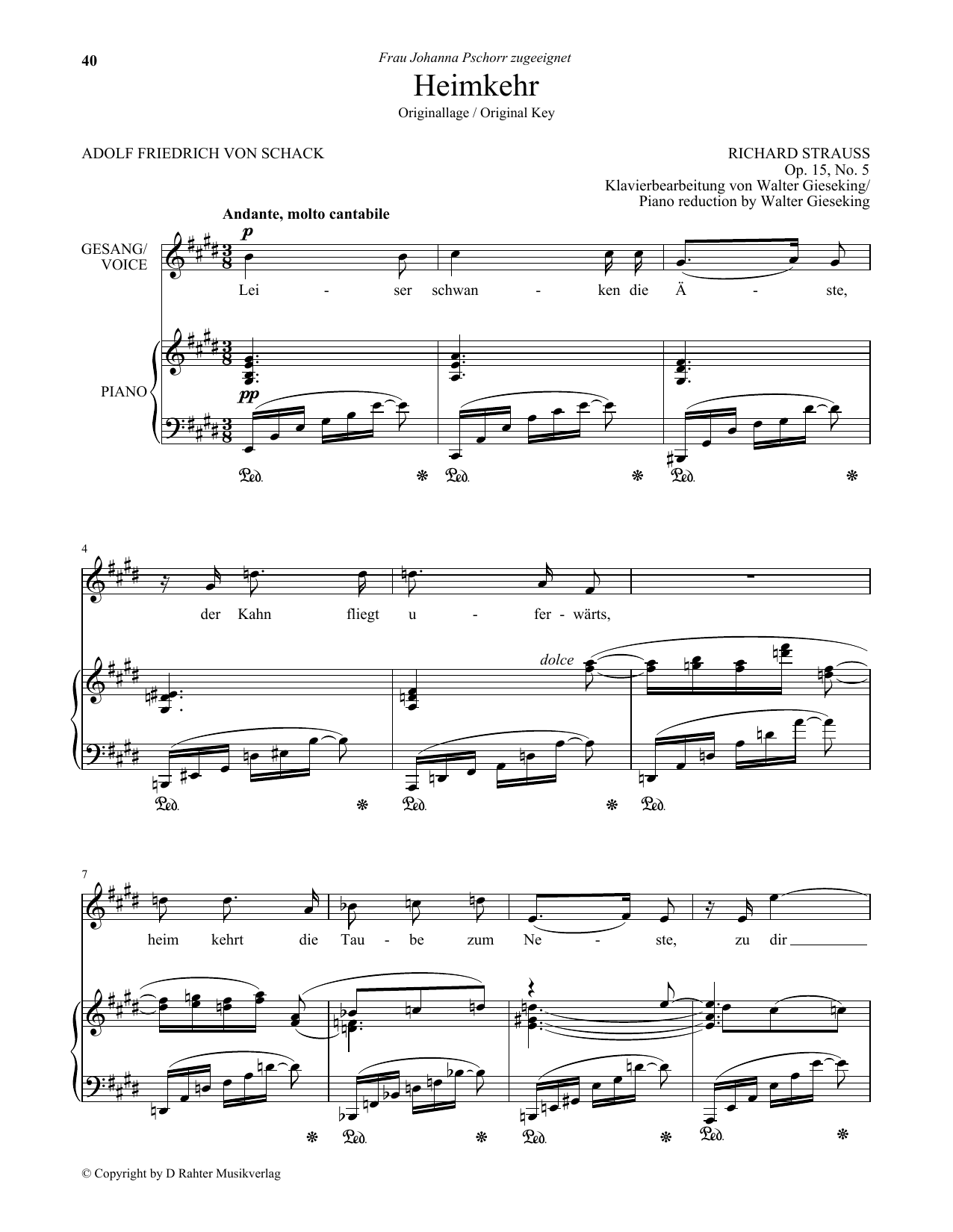 Richard Strauss Heimkehr (Low Voice) Sheet Music Notes & Chords for Piano & Vocal - Download or Print PDF