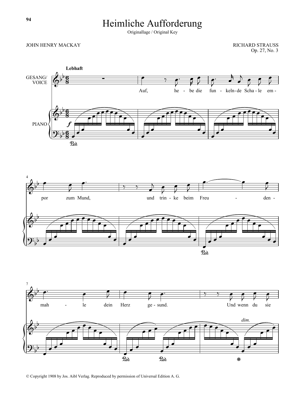Richard Strauss Heimliche Aufforderung (High Voice) Sheet Music Notes & Chords for Piano & Vocal - Download or Print PDF