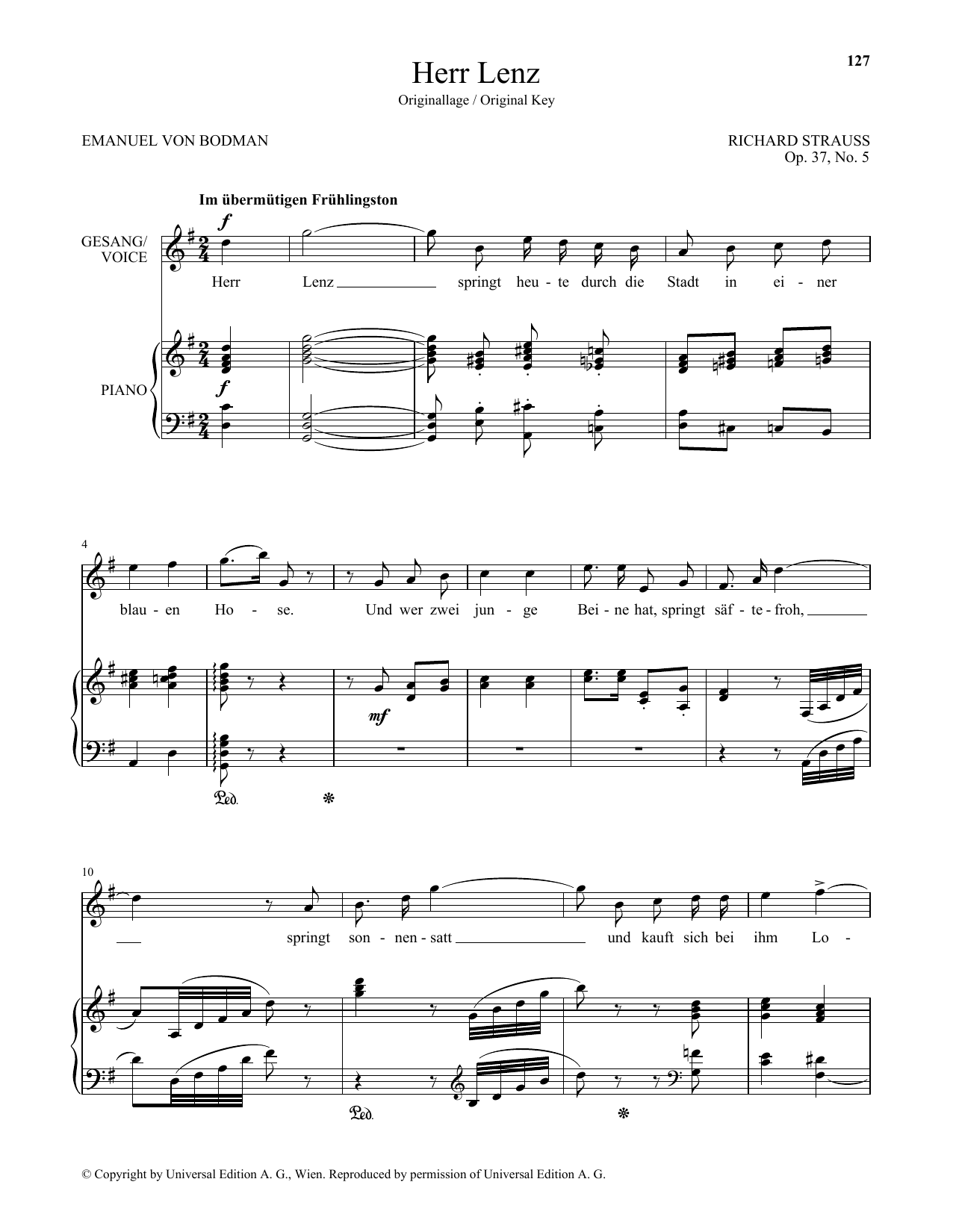 Richard Strauss Herr Lenz (High Voice) Sheet Music Notes & Chords for Piano & Vocal - Download or Print PDF