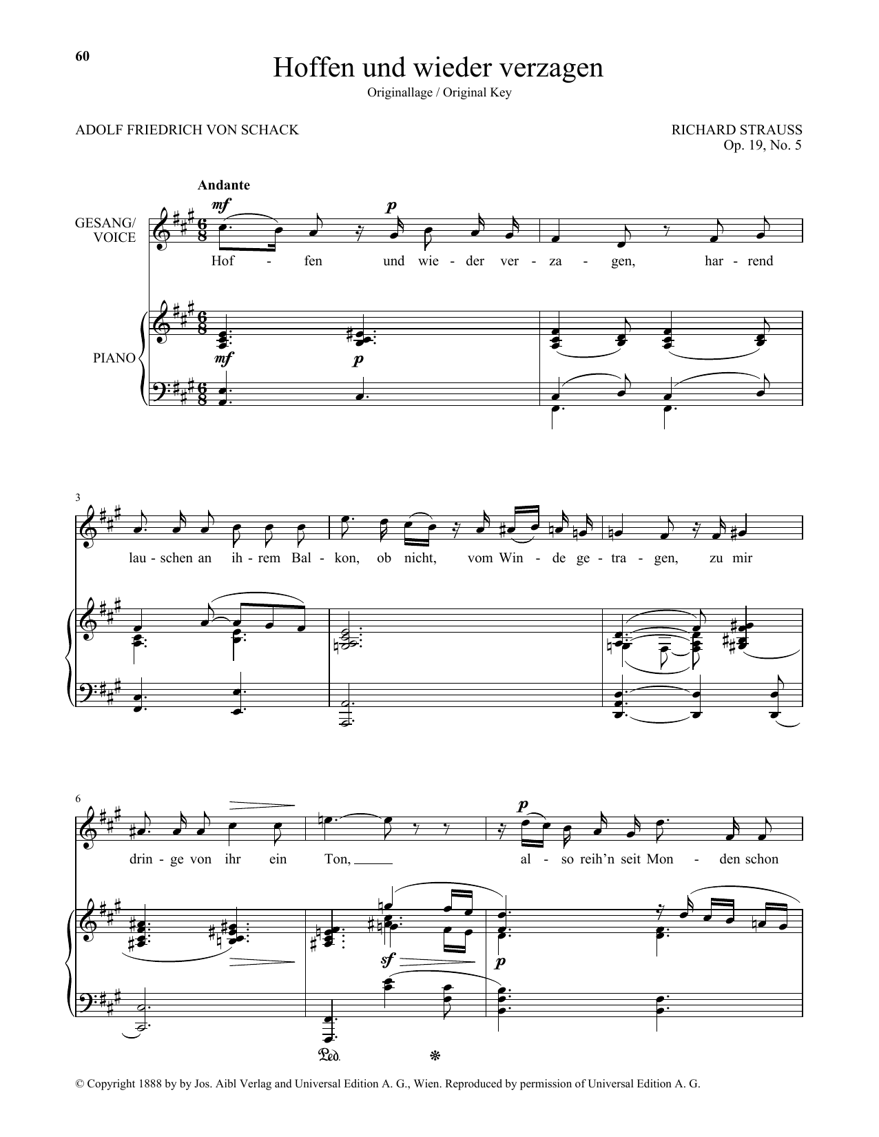 Richard Strauss Hoffen Und Wieder Verzagen (High Voice) Sheet Music Notes & Chords for Piano & Vocal - Download or Print PDF