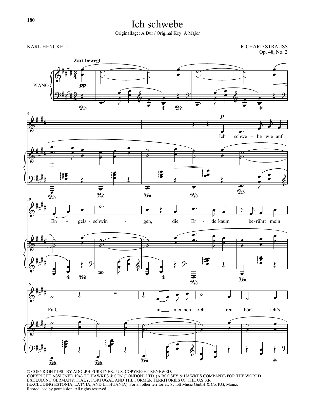 Richard Strauss Ich Schwebe (Low Voice) Sheet Music Notes & Chords for Piano & Vocal - Download or Print PDF