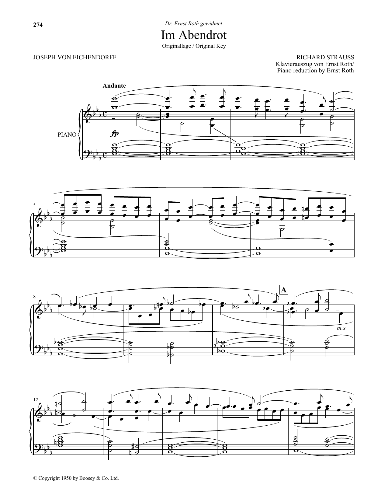 Richard Strauss Im Abendrot (High Voice) Sheet Music Notes & Chords for Piano & Vocal - Download or Print PDF