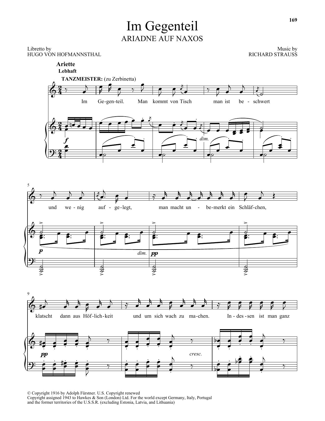 Richard Strauss Im Gegenteil Sheet Music Notes & Chords for Piano & Vocal - Download or Print PDF