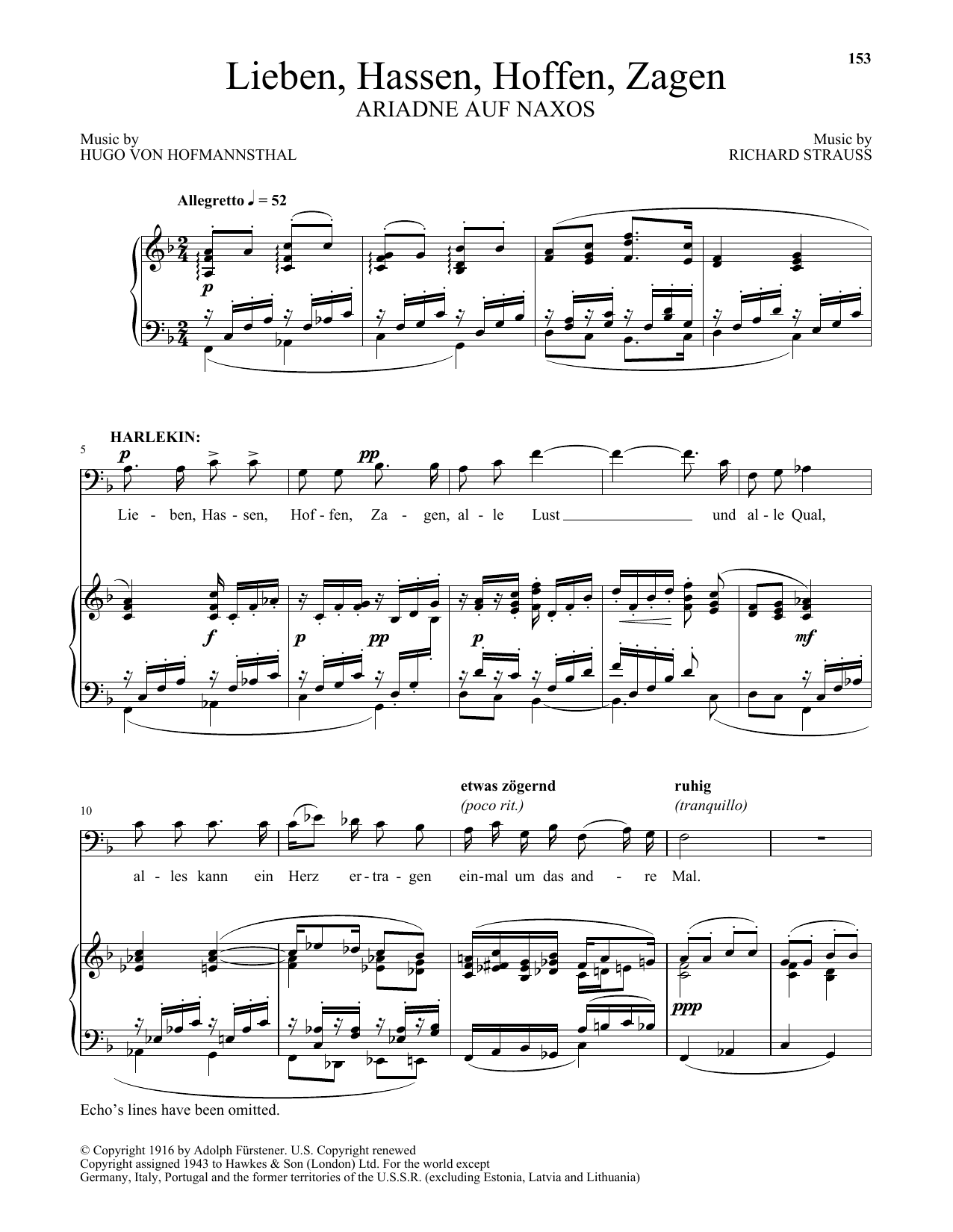 Richard Strauss Lieben, Hassen, Hoffen, Zagen Sheet Music Notes & Chords for Piano & Vocal - Download or Print PDF