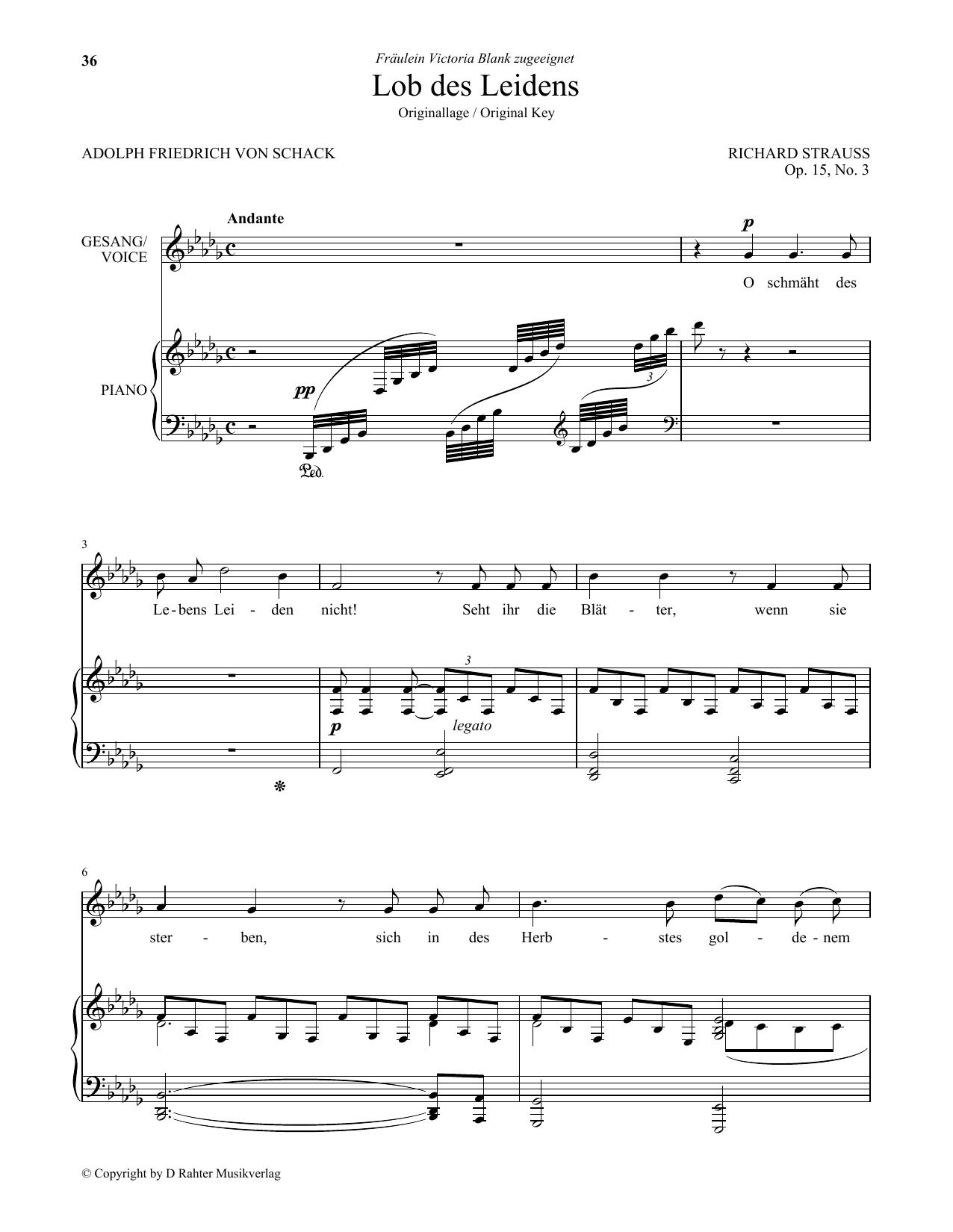 Richard Strauss Lob Des Leidens (Low Voice) Sheet Music Notes & Chords for Piano & Vocal - Download or Print PDF