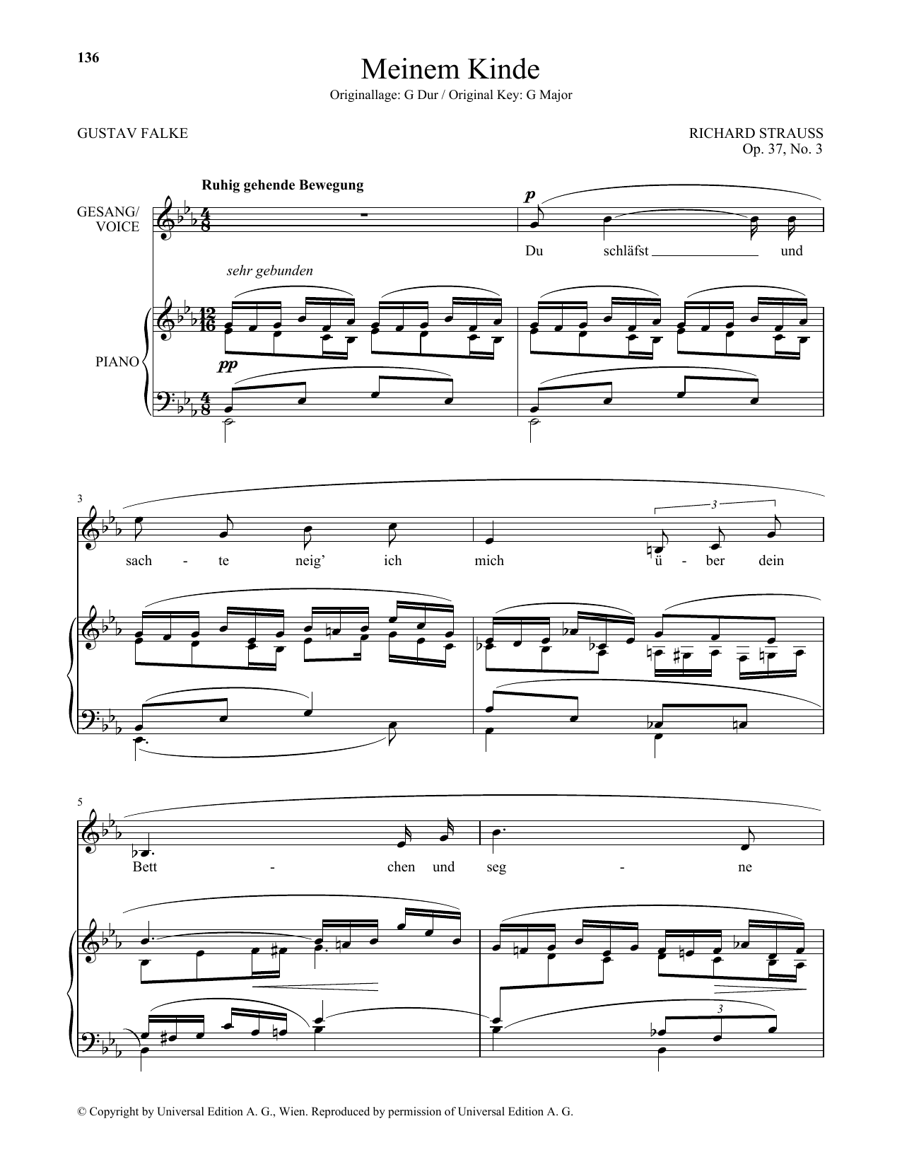 Richard Strauss Meinem Kinde (Low Voice) Sheet Music Notes & Chords for Piano & Vocal - Download or Print PDF