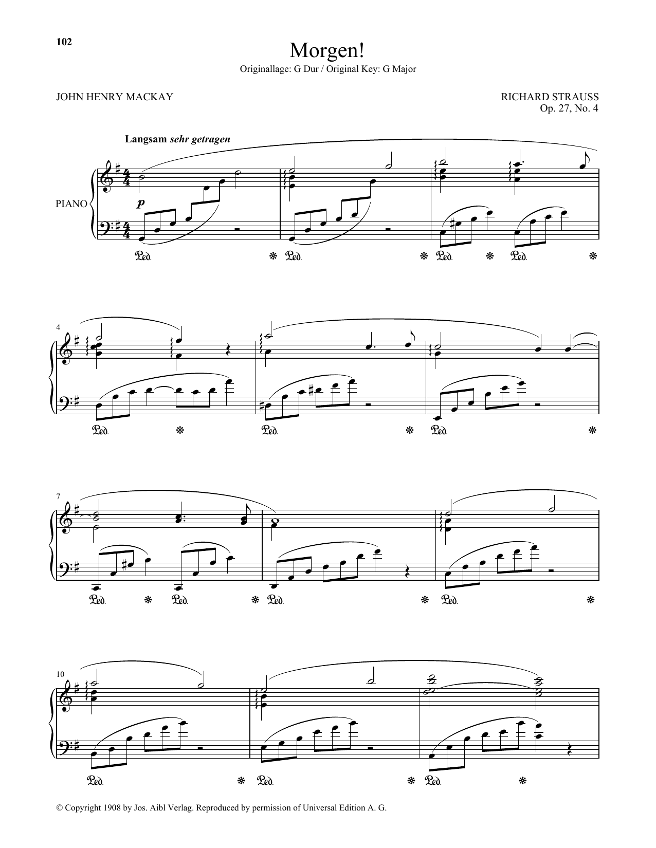 Richard Strauss Morgen! (High Voice) Sheet Music Notes & Chords for Piano & Vocal - Download or Print PDF