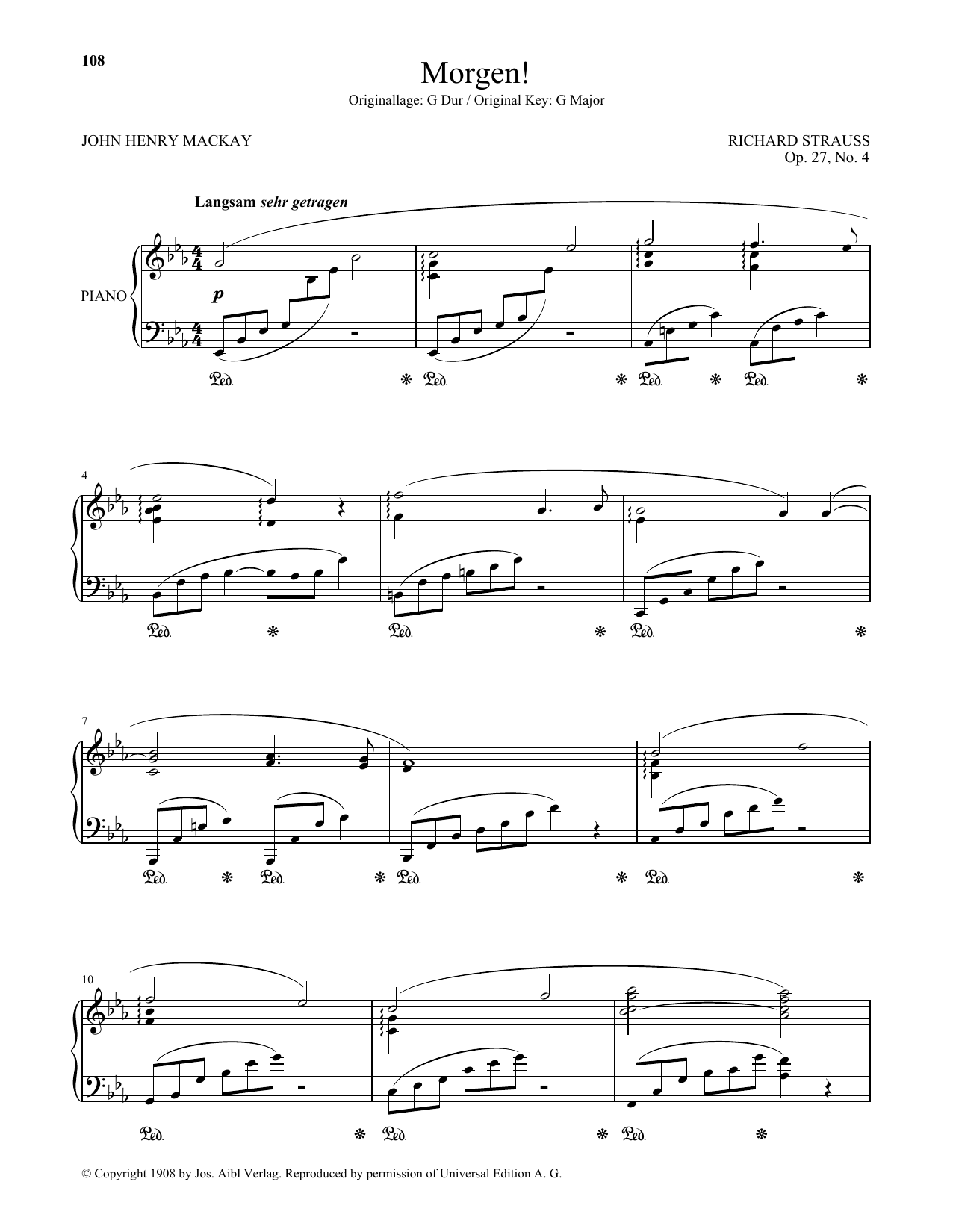 Richard Strauss Morgen! (Low Voice) Sheet Music Notes & Chords for Piano & Vocal - Download or Print PDF