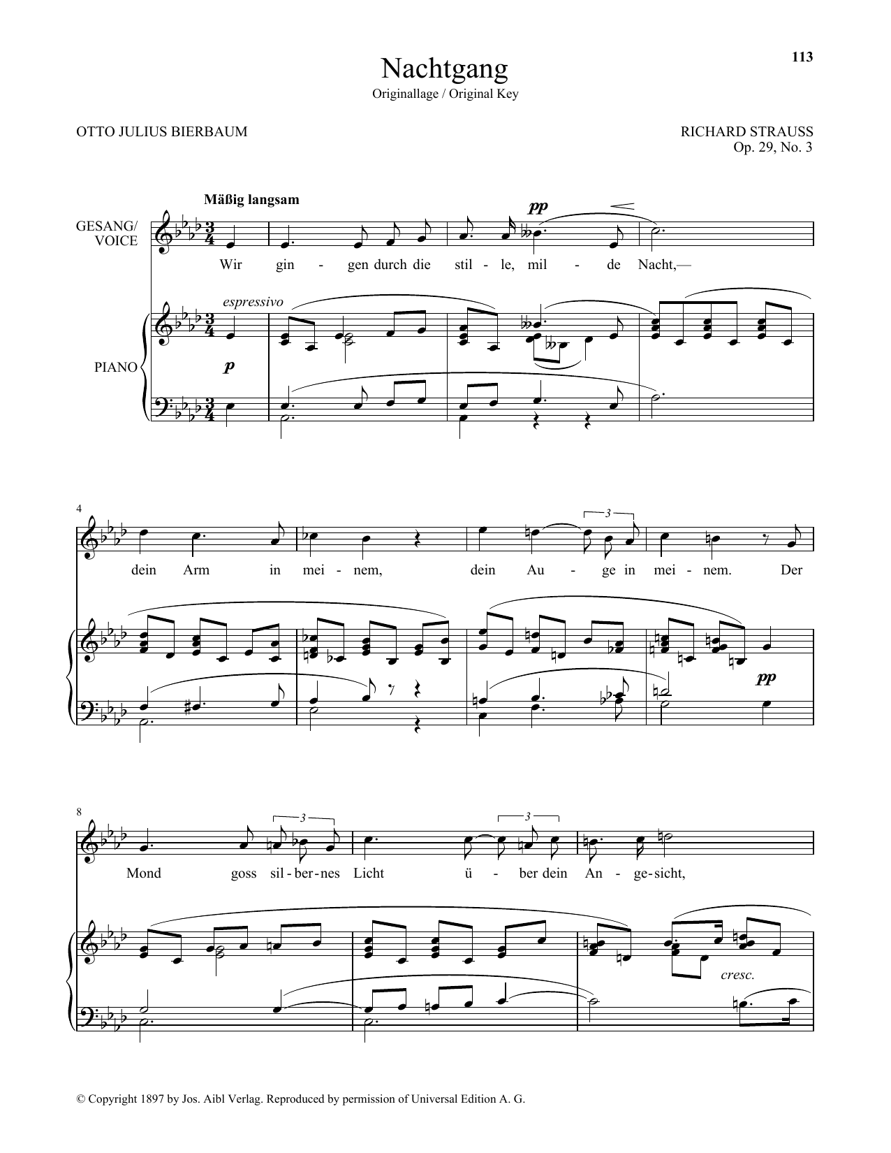 Richard Strauss Nachtgang (High Voice) Sheet Music Notes & Chords for Piano & Vocal - Download or Print PDF