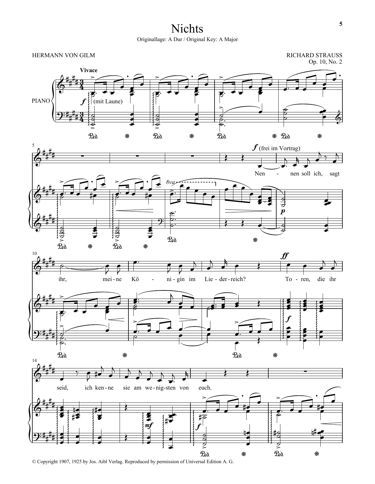 Richard Strauss Nichts (Low Voice) Sheet Music Notes & Chords for Piano & Vocal - Download or Print PDF