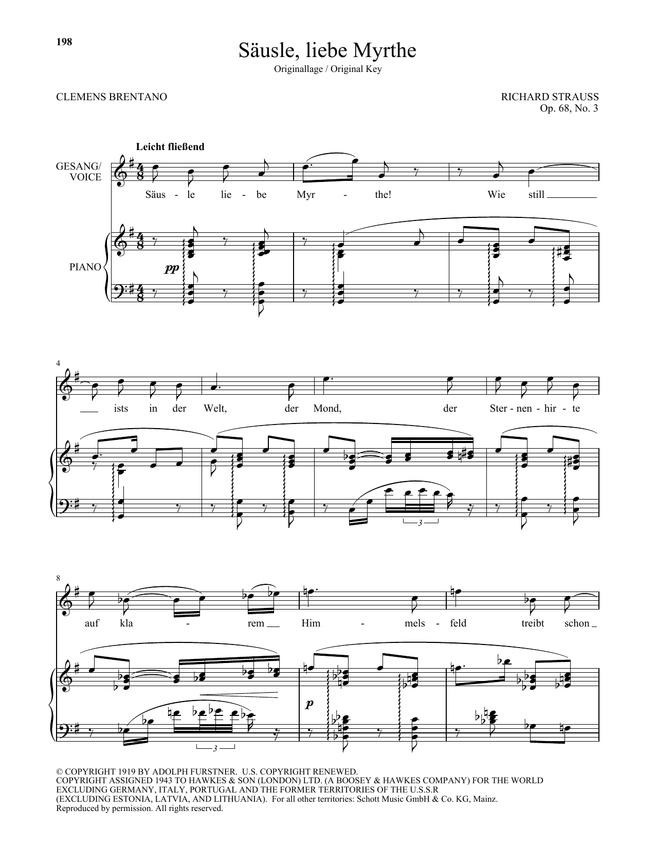 Richard Strauss Sausle, Liebe Myrthe (High Voice) Sheet Music Notes & Chords for Piano & Vocal - Download or Print PDF