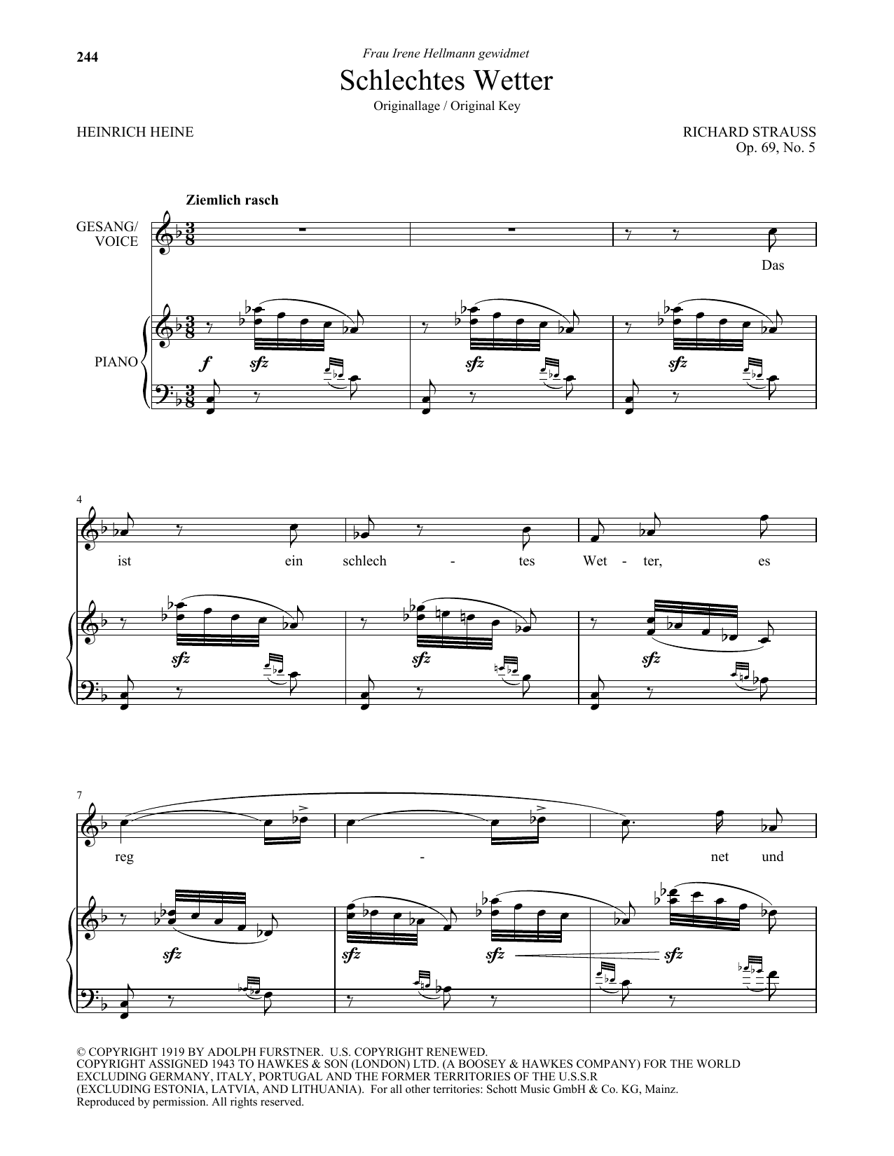 Richard Strauss Schlechtes Wetter (High Voice) Sheet Music Notes & Chords for Piano & Vocal - Download or Print PDF