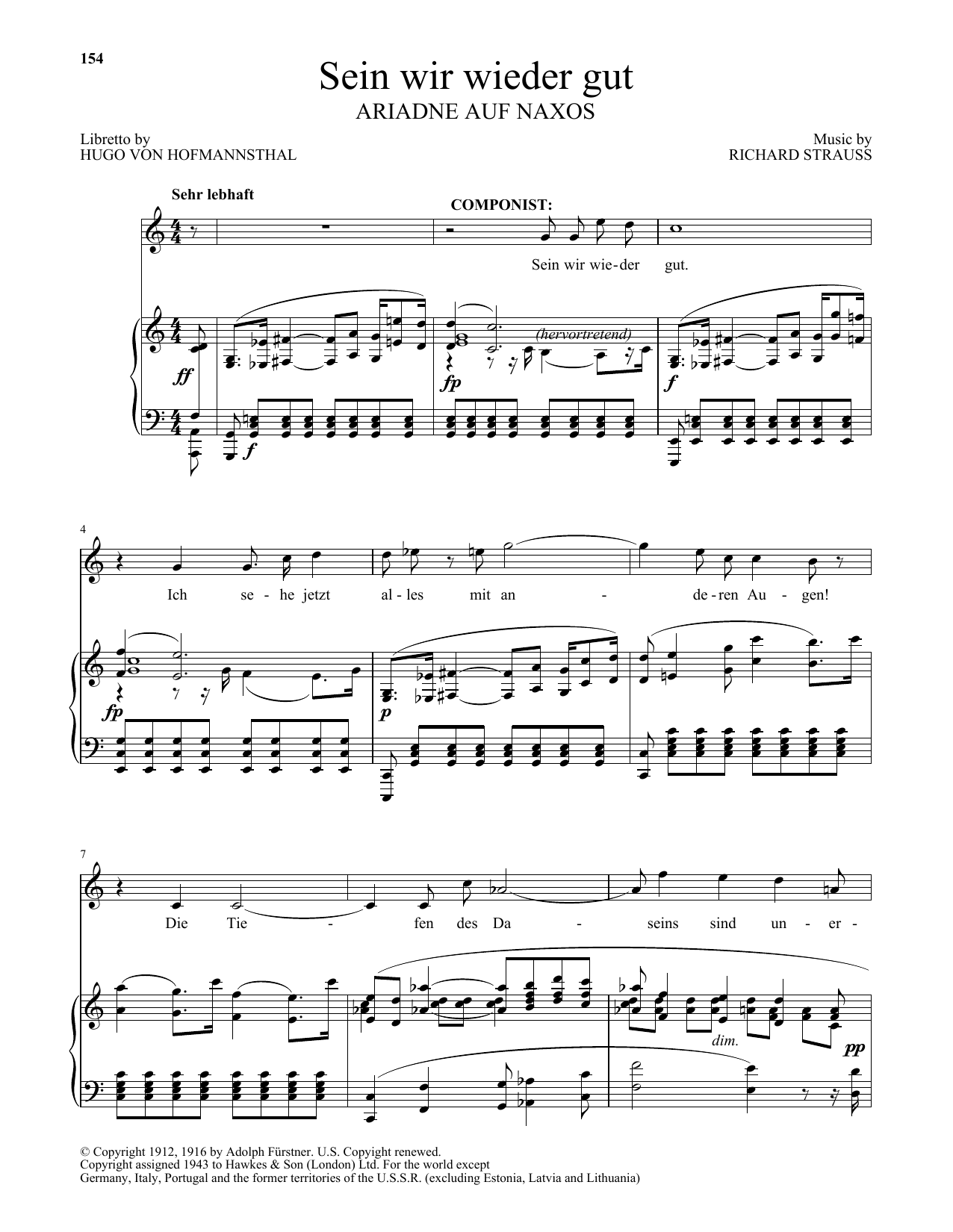 Richard Strauss Sein wir wieder gut (from Ariadne Auf Naxos) Sheet Music Notes & Chords for Piano & Vocal - Download or Print PDF
