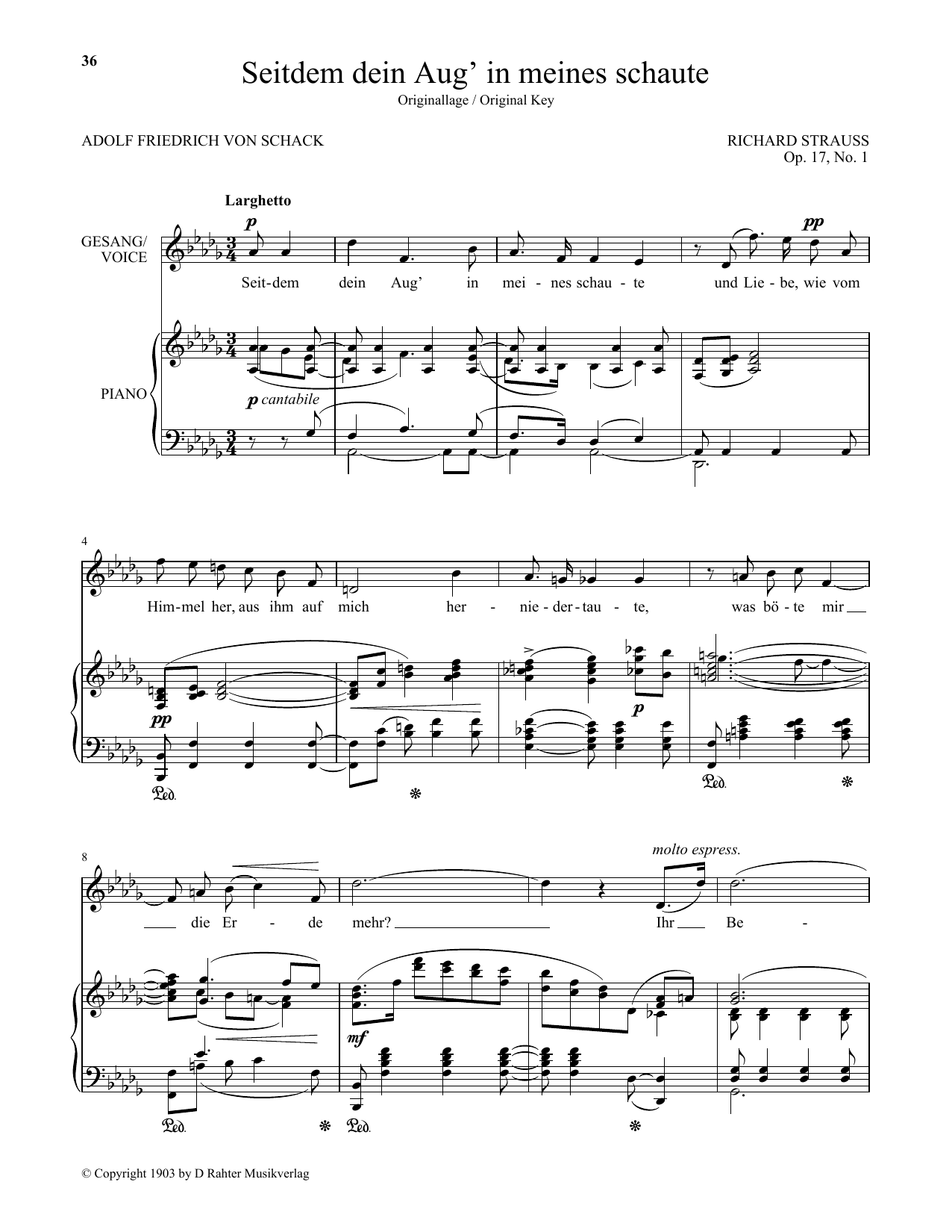 Richard Strauss Seitdem Dein Aug' In Meines Schaute (High Voice) Sheet Music Notes & Chords for Piano & Vocal - Download or Print PDF