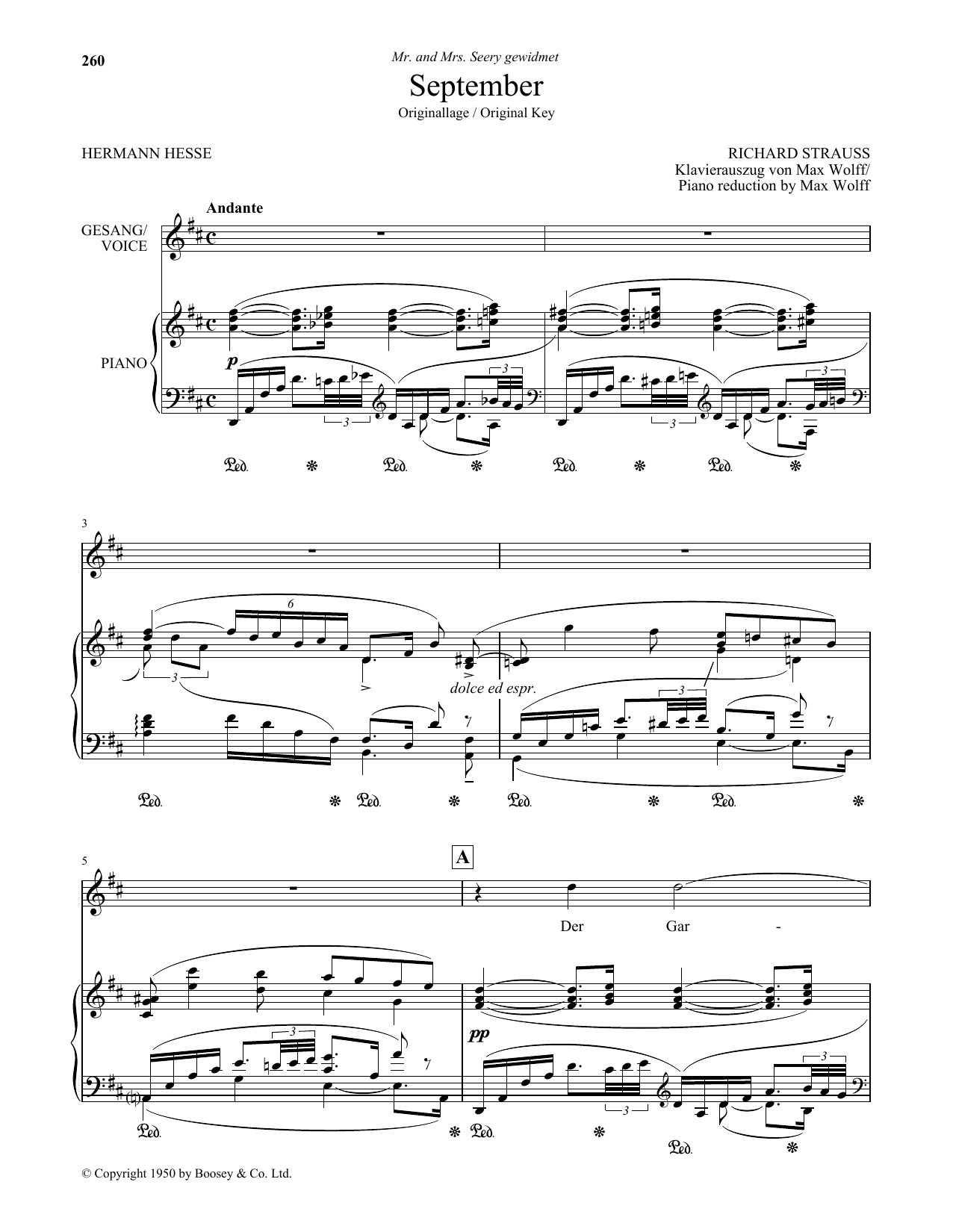 Richard Strauss September (High Voice) Sheet Music Notes & Chords for Piano & Vocal - Download or Print PDF