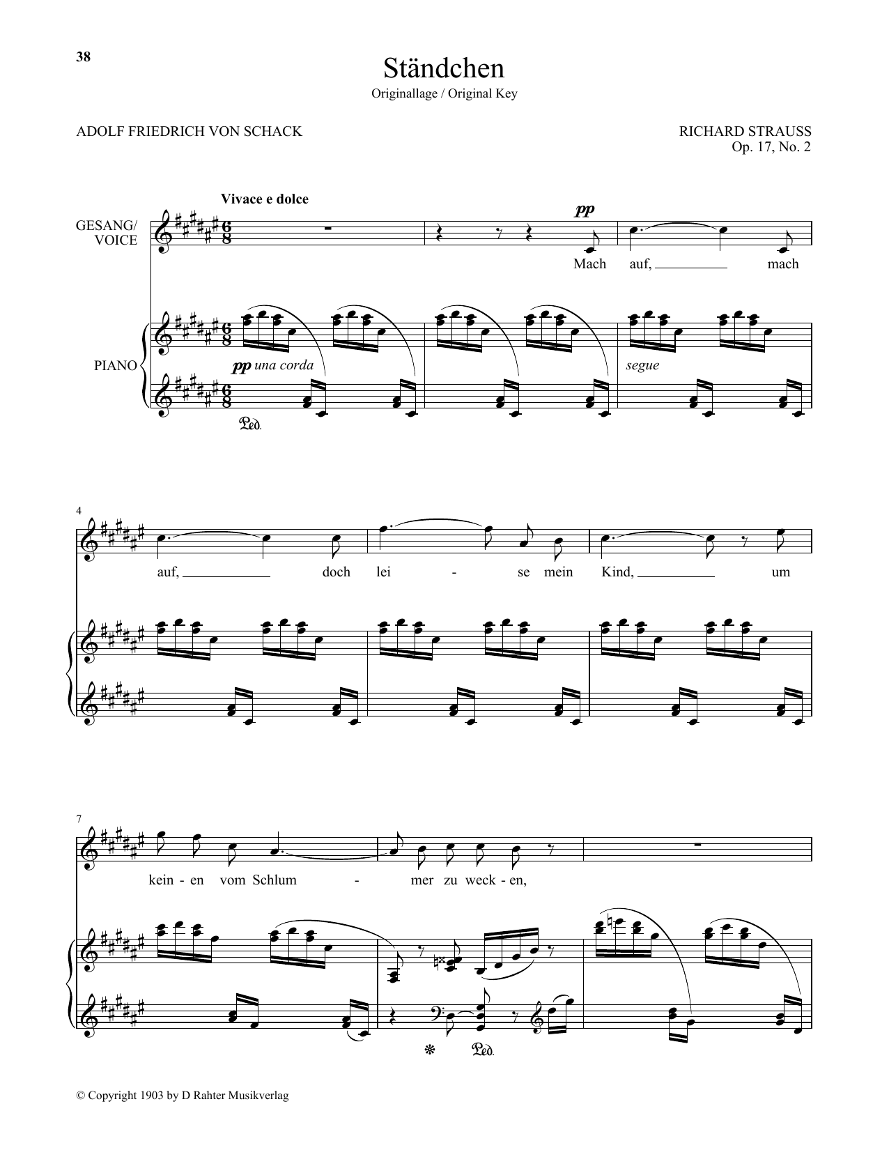 Richard Strauss Standchen (High Voice) Sheet Music Notes & Chords for Piano & Vocal - Download or Print PDF