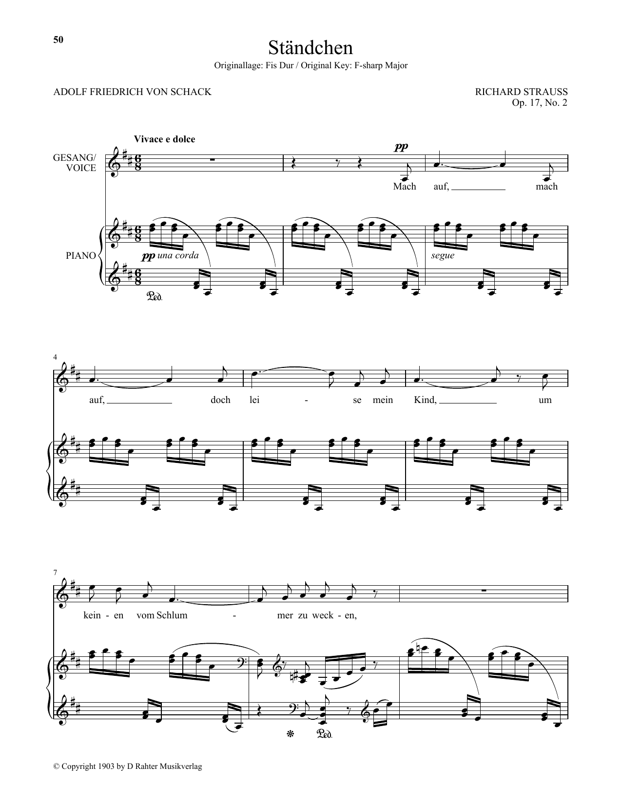 Richard Strauss Standchen (Low Voice) Sheet Music Notes & Chords for Piano & Vocal - Download or Print PDF