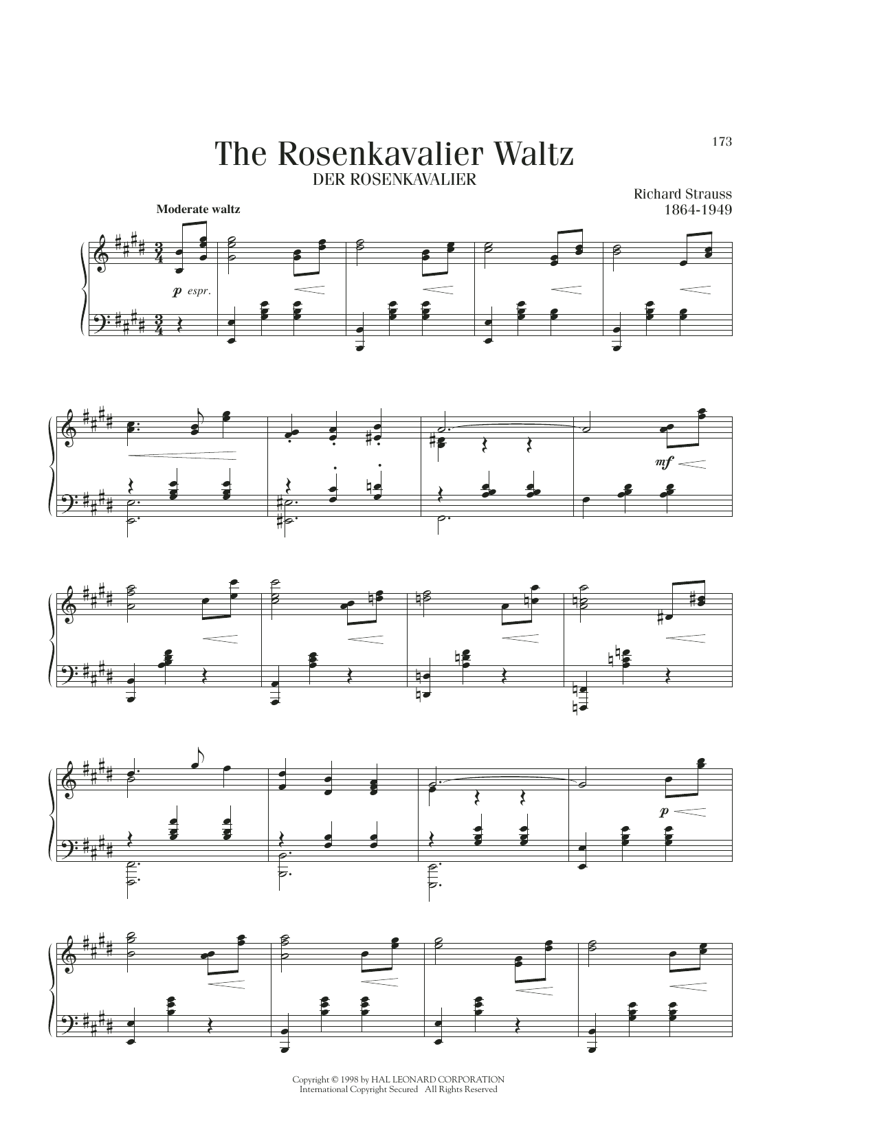 Richard Strauss The Rosenkavalier Waltz Sheet Music Notes & Chords for Piano Solo - Download or Print PDF