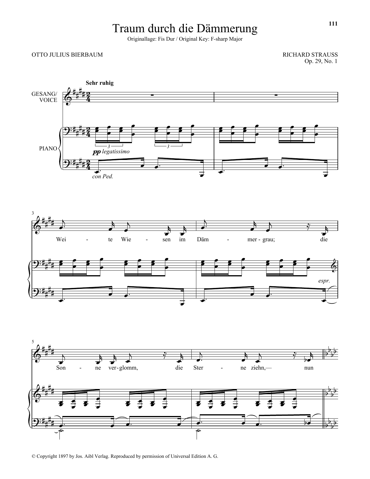 Richard Strauss Traum Durch Die Dammerung (Low Voice) Sheet Music Notes & Chords for Piano & Vocal - Download or Print PDF