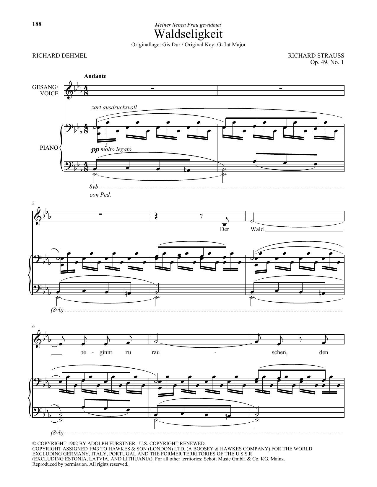 Richard Strauss Waldseligkeit (Low Voice) Sheet Music Notes & Chords for Piano & Vocal - Download or Print PDF