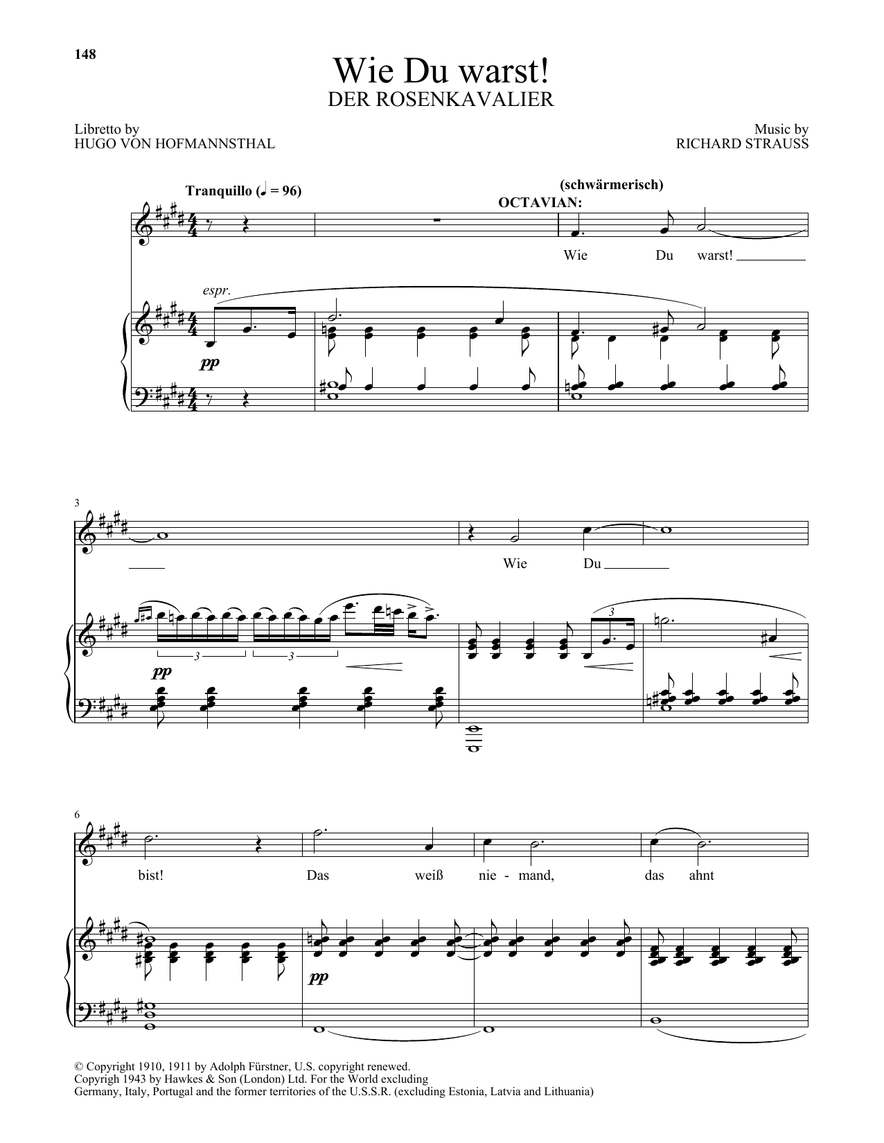 Richard Strauss Wie Du warst! (from Der Rosenkavalier) Sheet Music Notes & Chords for Piano & Vocal - Download or Print PDF