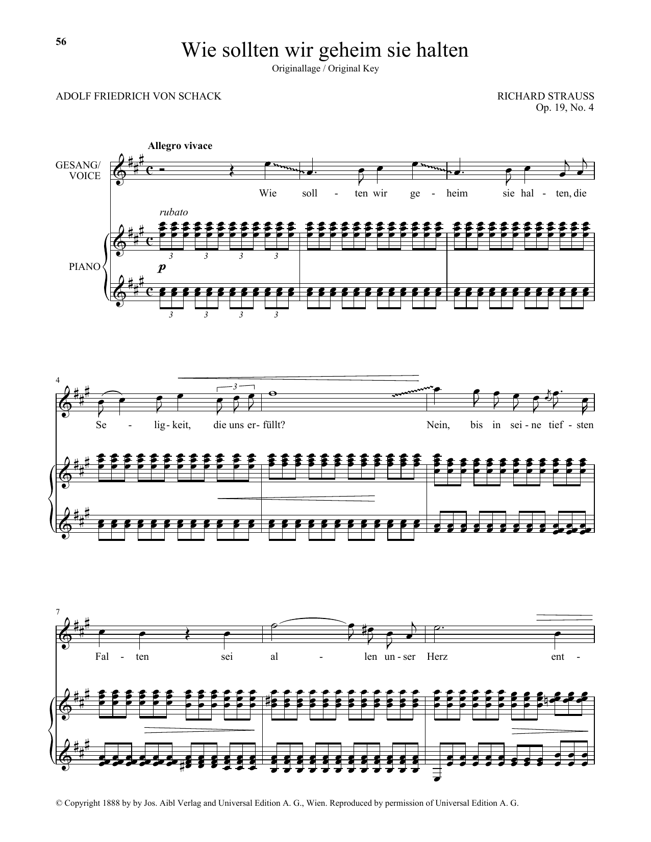 Richard Strauss Wie Sollten Wir Geheim Sie Halten (High Voice) Sheet Music Notes & Chords for Piano & Vocal - Download or Print PDF