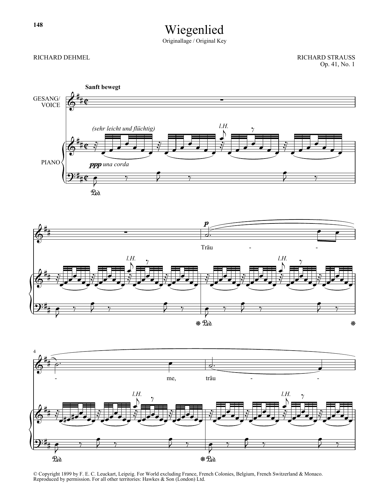 Richard Strauss Wiegenlied (High Voice) Sheet Music Notes & Chords for Piano & Vocal - Download or Print PDF