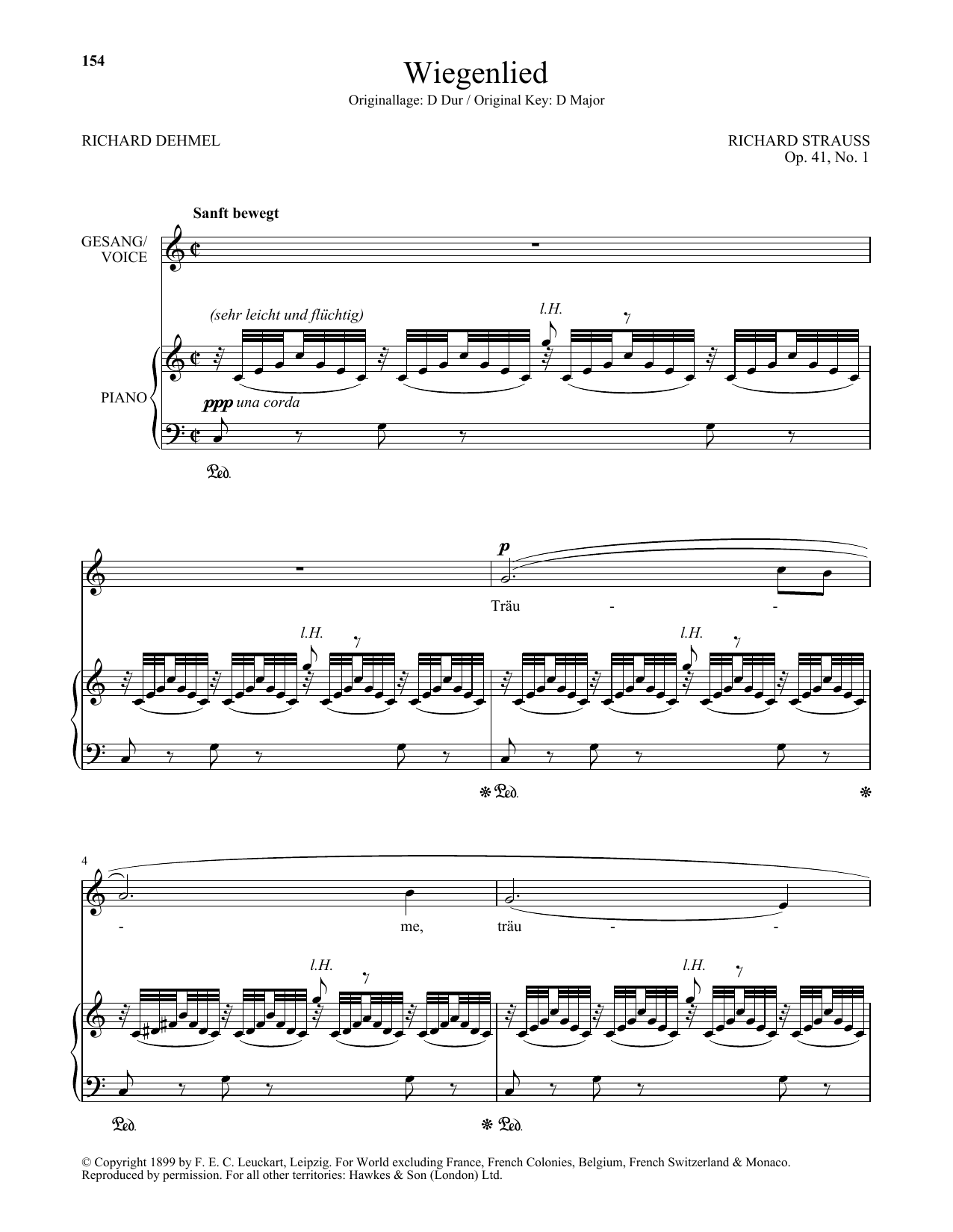 Richard Strauss Wiegenlied (Low Voice) Sheet Music Notes & Chords for Piano & Vocal - Download or Print PDF