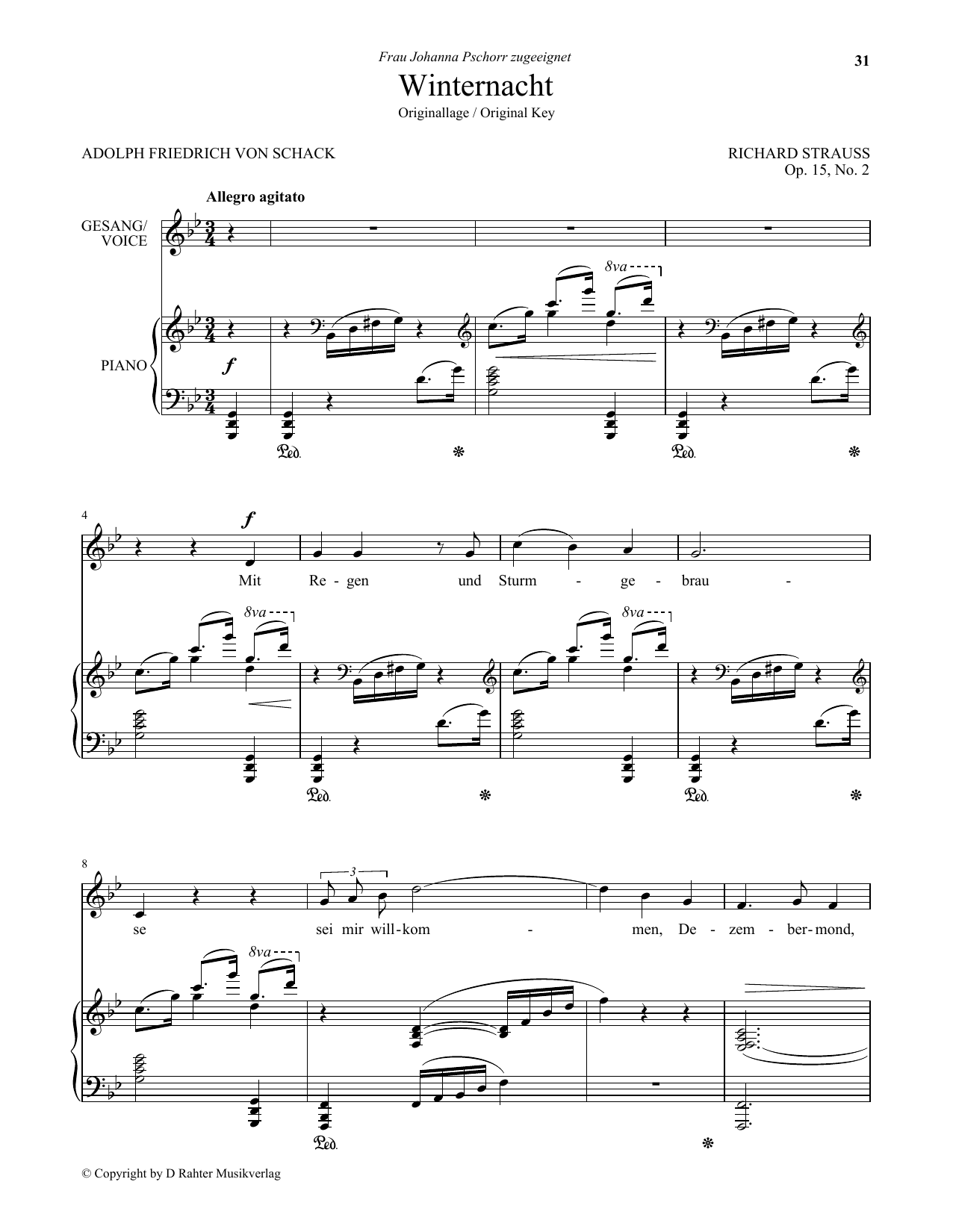Richard Strauss Winternacht (Low Voice) Sheet Music Notes & Chords for Piano & Vocal - Download or Print PDF