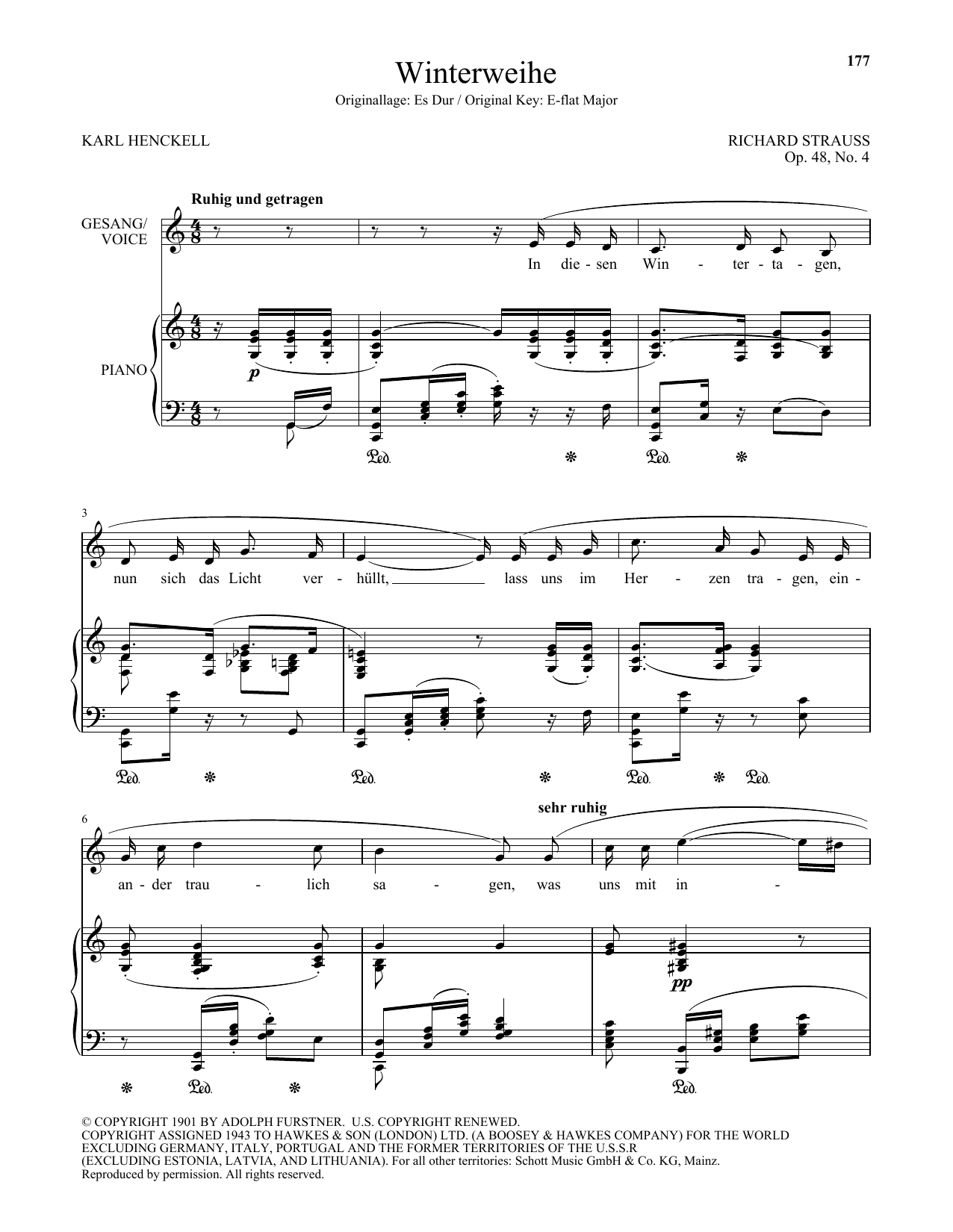Richard Strauss Winterweihe (Low Voice) Sheet Music Notes & Chords for Piano & Vocal - Download or Print PDF