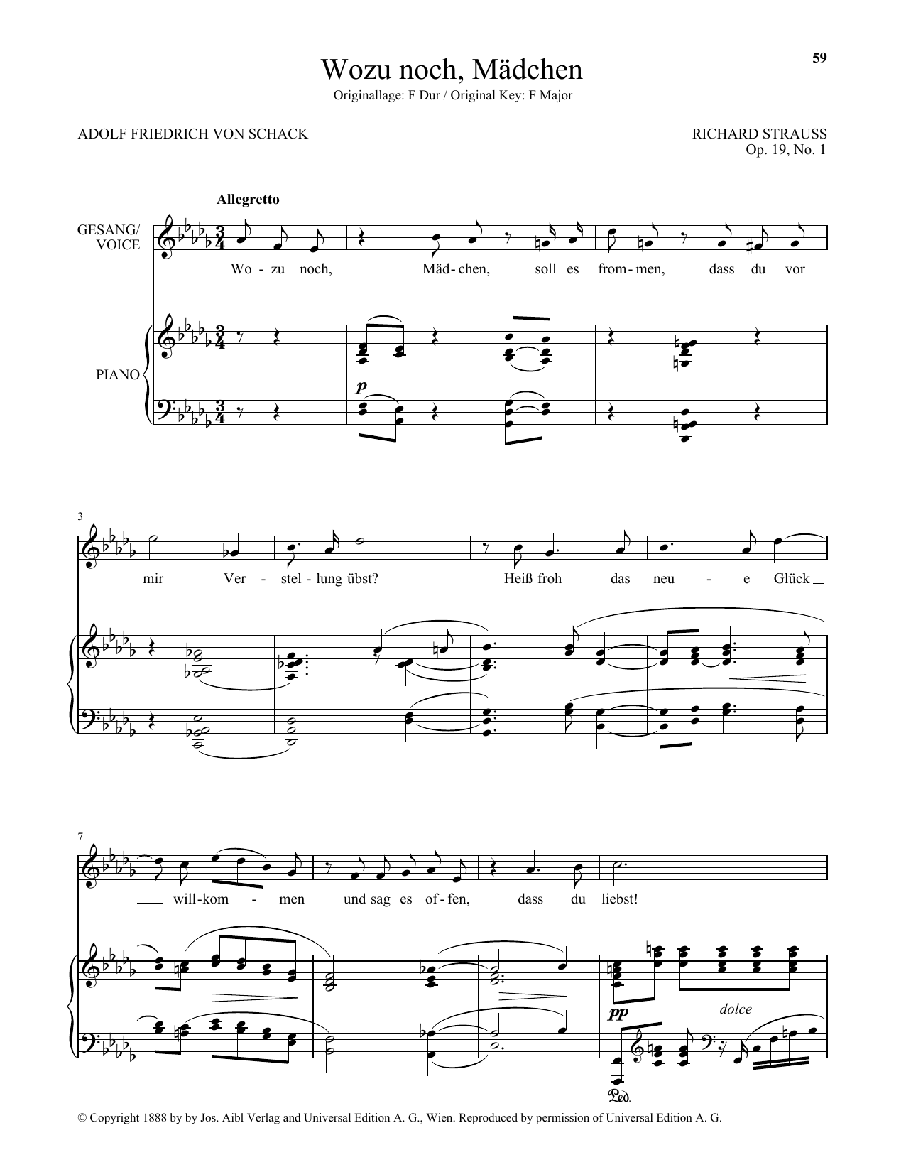 Richard Strauss Wozu Noch, Madchen (Low Voice) Sheet Music Notes & Chords for Piano & Vocal - Download or Print PDF