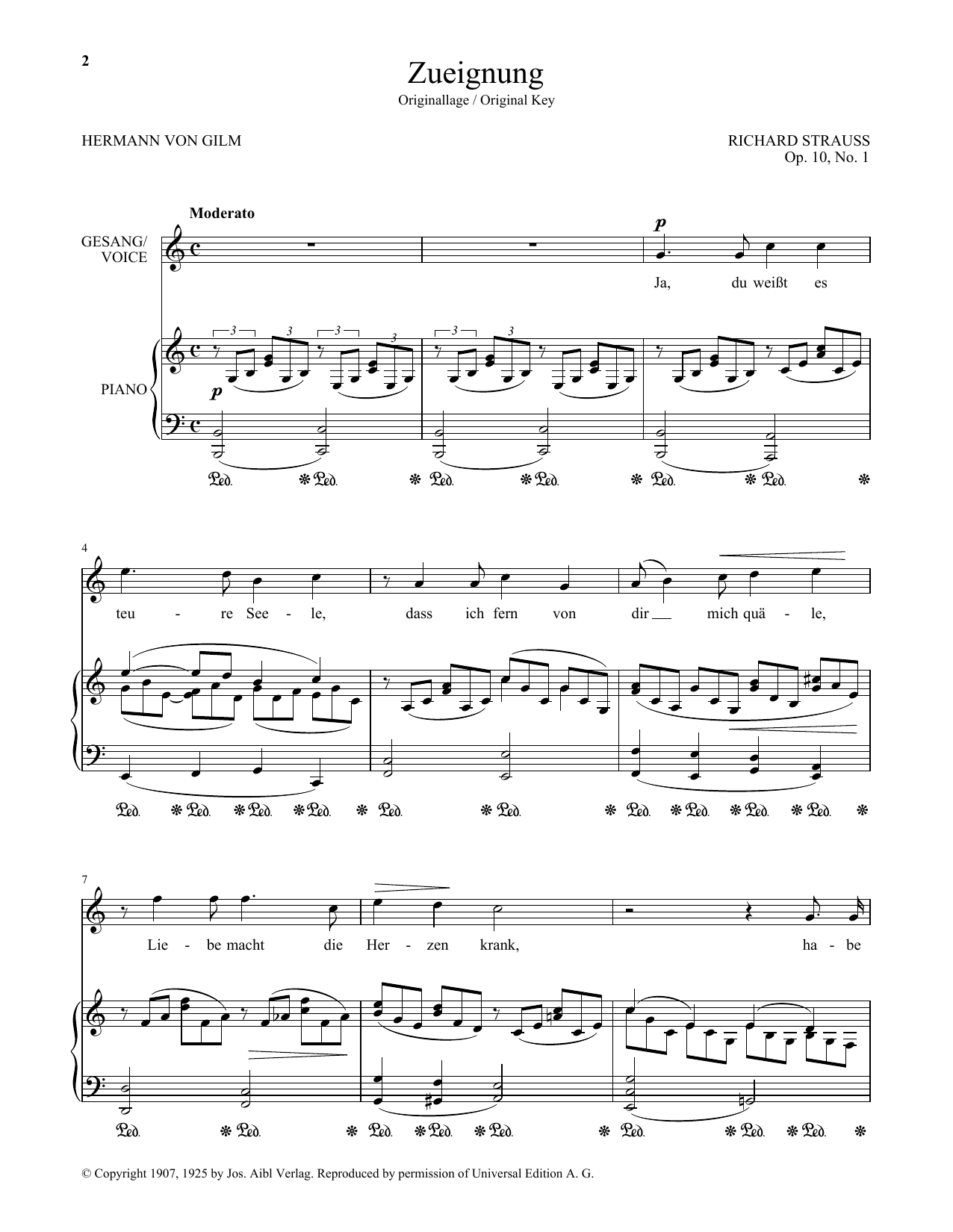 Richard Strauss Zueignung (Op. 10, No. 1) (High Voice) Sheet Music Notes & Chords for Piano & Vocal - Download or Print PDF