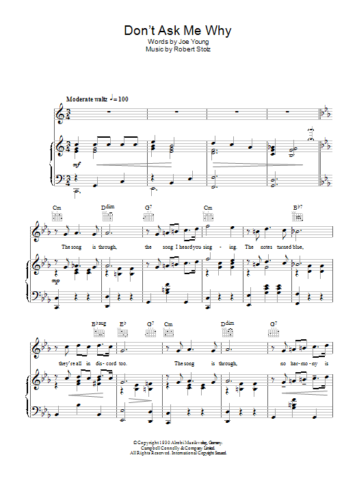 Richard Tauber Don't Ask Me Why Sheet Music Notes & Chords for Piano, Vocal & Guitar (Right-Hand Melody) - Download or Print PDF