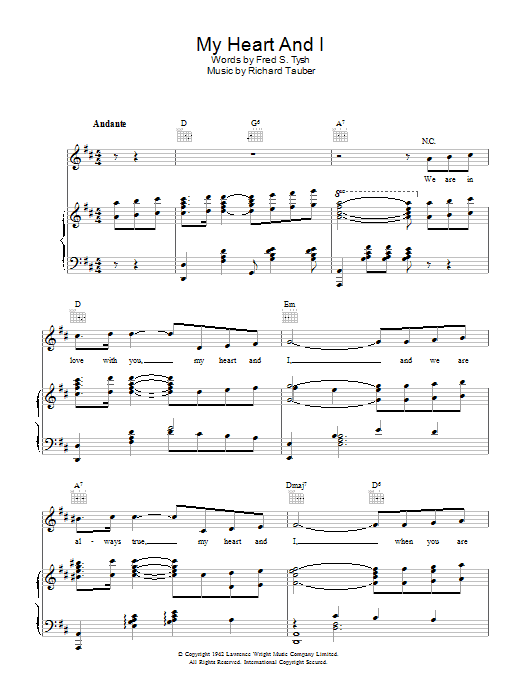 Richard Tauber My Heart And I Sheet Music Notes & Chords for Piano, Vocal & Guitar (Right-Hand Melody) - Download or Print PDF