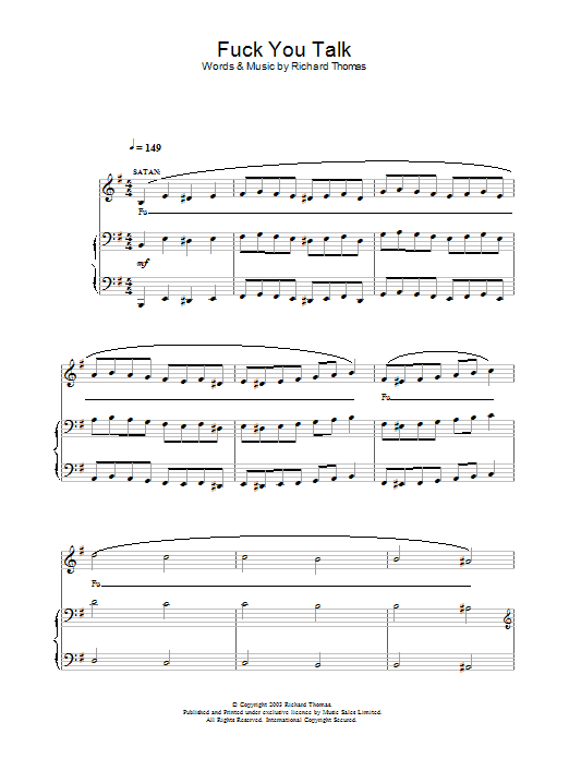 Richard Thomas Fuck You Talk (from Jerry Springer The Opera) Sheet Music Notes & Chords for Piano, Vocal & Guitar - Download or Print PDF