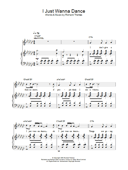 Richard Thomas I Just Wanna Dance (from Jerry Springer The Opera) Sheet Music Notes & Chords for Piano, Vocal & Guitar - Download or Print PDF