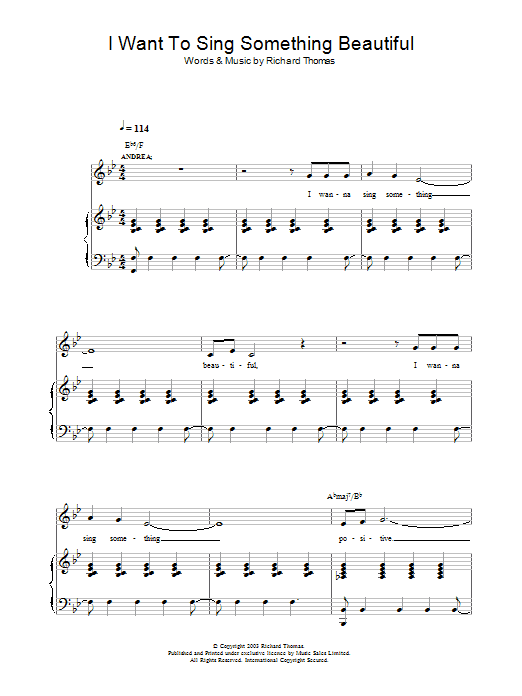 Richard Thomas I Want To Sing Something Beautiful (from Jerry Springer The Opera) Sheet Music Notes & Chords for Piano, Vocal & Guitar - Download or Print PDF