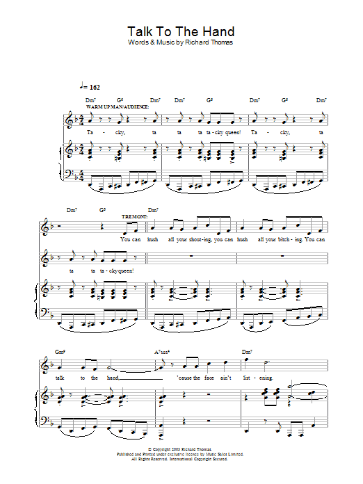 Richard Thomas Talk To The Hand (from Jerry Springer The Opera) Sheet Music Notes & Chords for Piano, Vocal & Guitar - Download or Print PDF