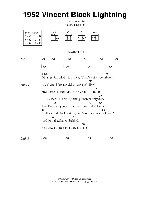 Richard Thompson 1952 Vincent Black Lightning Sheet Music Notes & Chords for Guitar Tab - Download or Print PDF