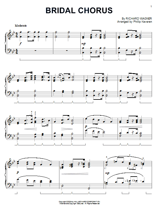 Richard Wagner Bridal Chorus Sheet Music Notes & Chords for Piano - Download or Print PDF