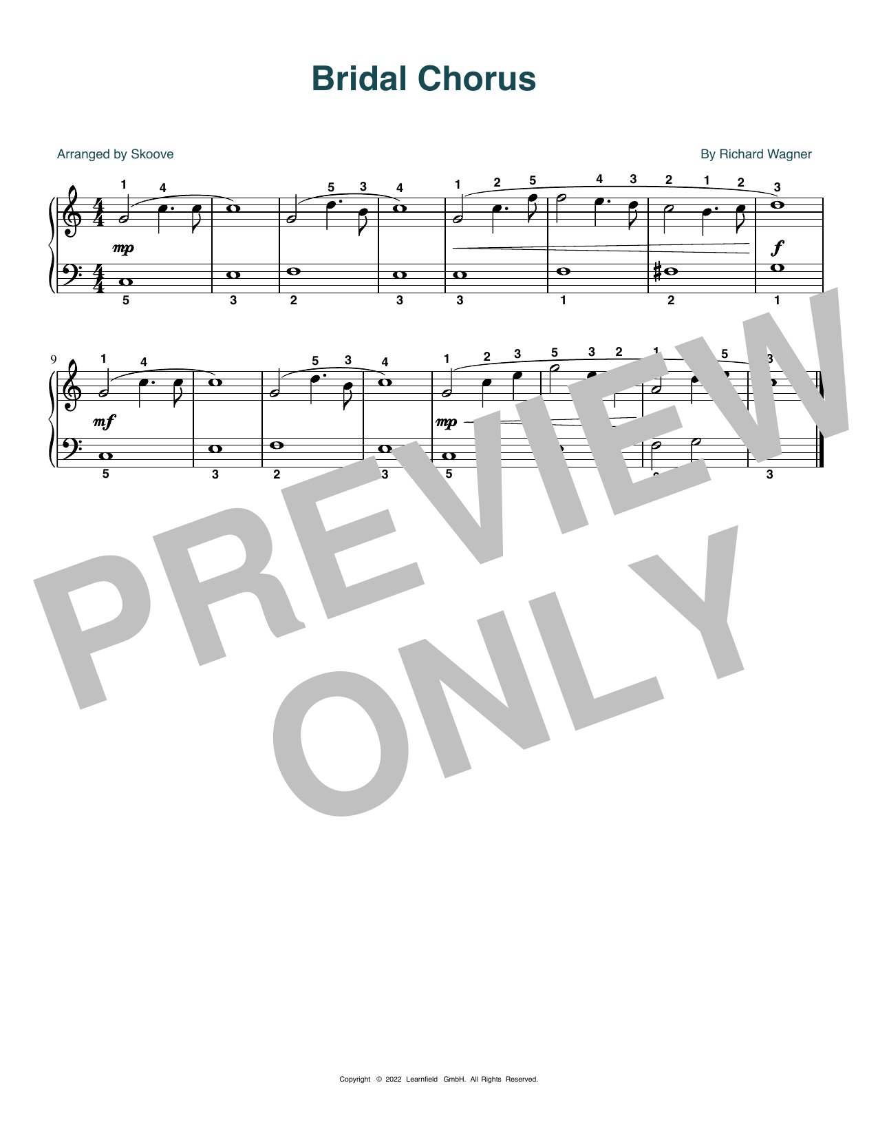 Richard Wagner Bridal Chorus (arr. Skoove) Sheet Music Notes & Chords for Beginner Piano (Abridged) - Download or Print PDF
