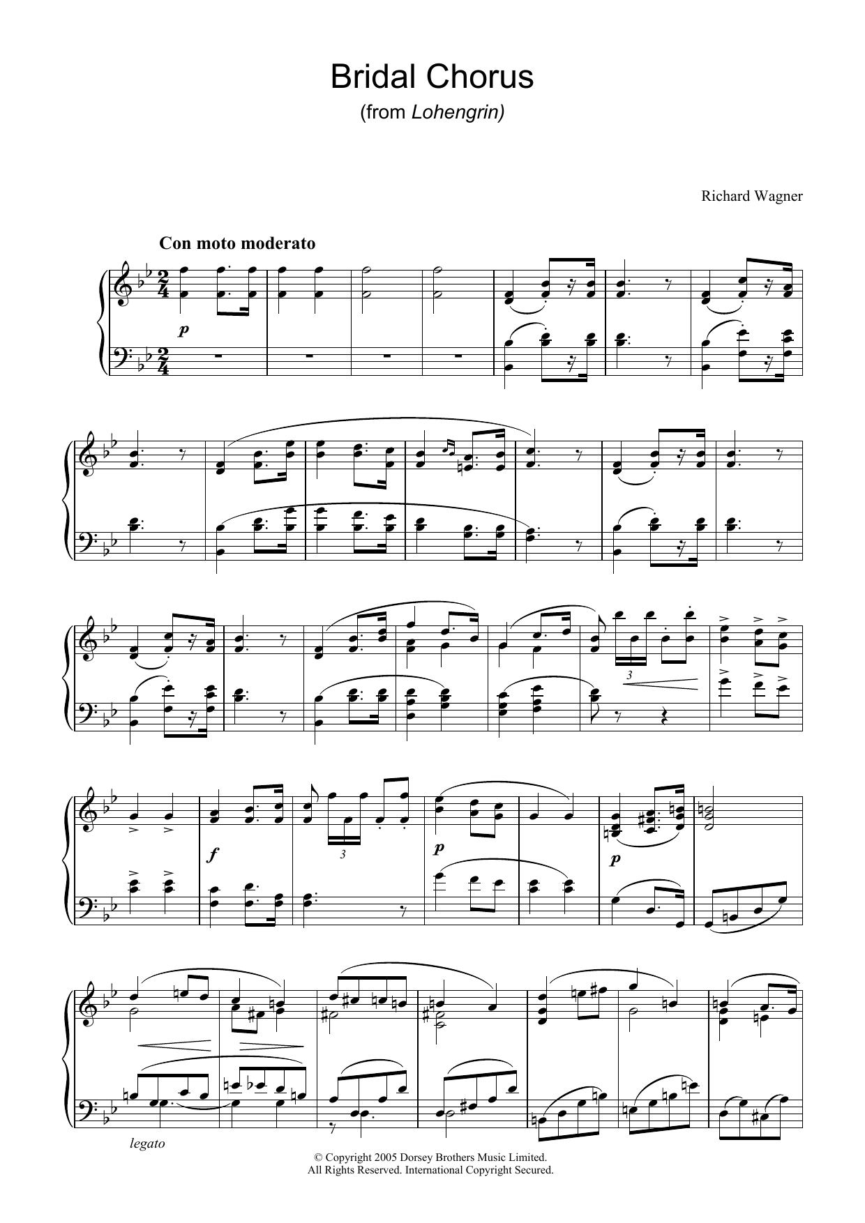 Richard Wagner Bridal Chorus (from Lohengrin) Sheet Music Notes & Chords for Piano - Download or Print PDF