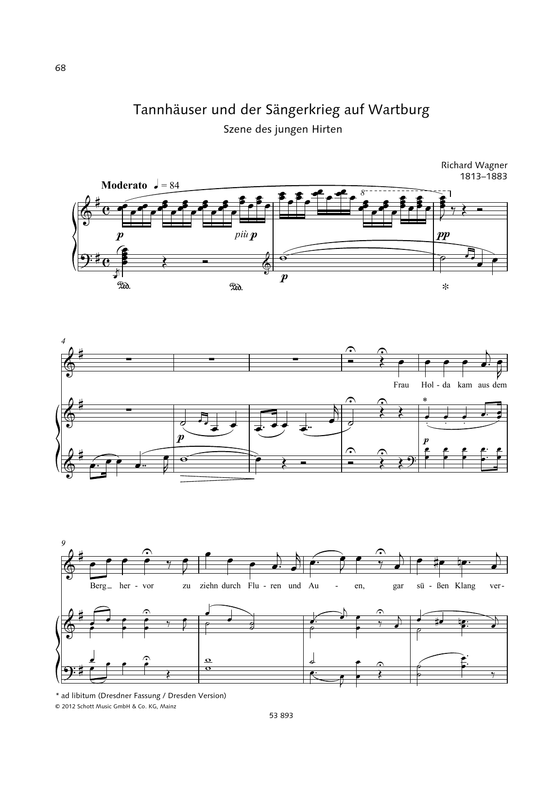 Richard Wagner Frau Holda kam aus dem Berg hervor Sheet Music Notes & Chords for Piano & Vocal - Download or Print PDF